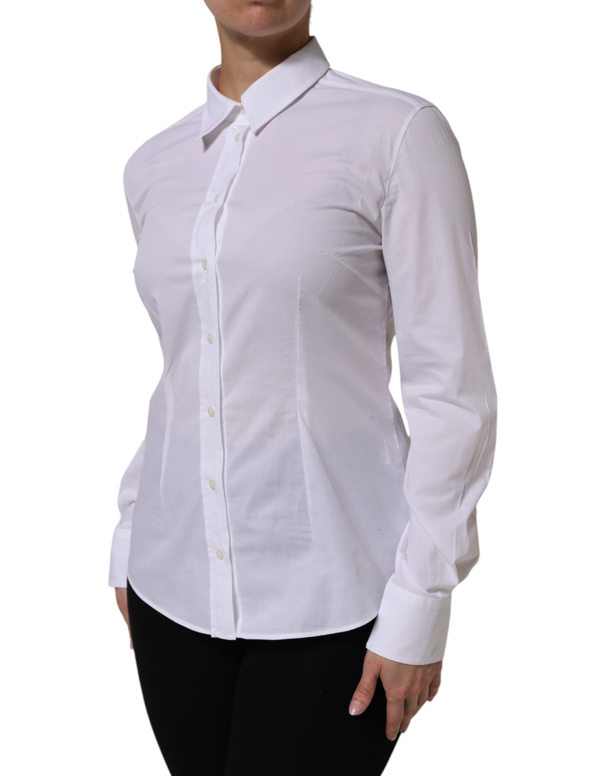Chemise à manches longues et col en coton blanc Dolce & Gabbana