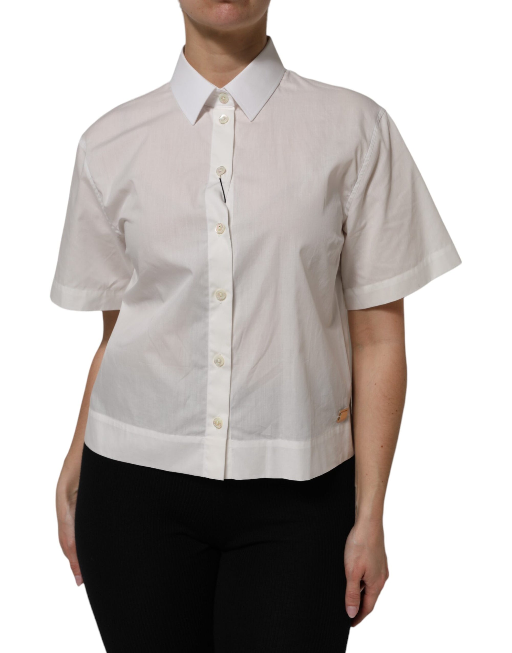 Chemise à col et manches courtes en coton blanc Dolce & Gabbana