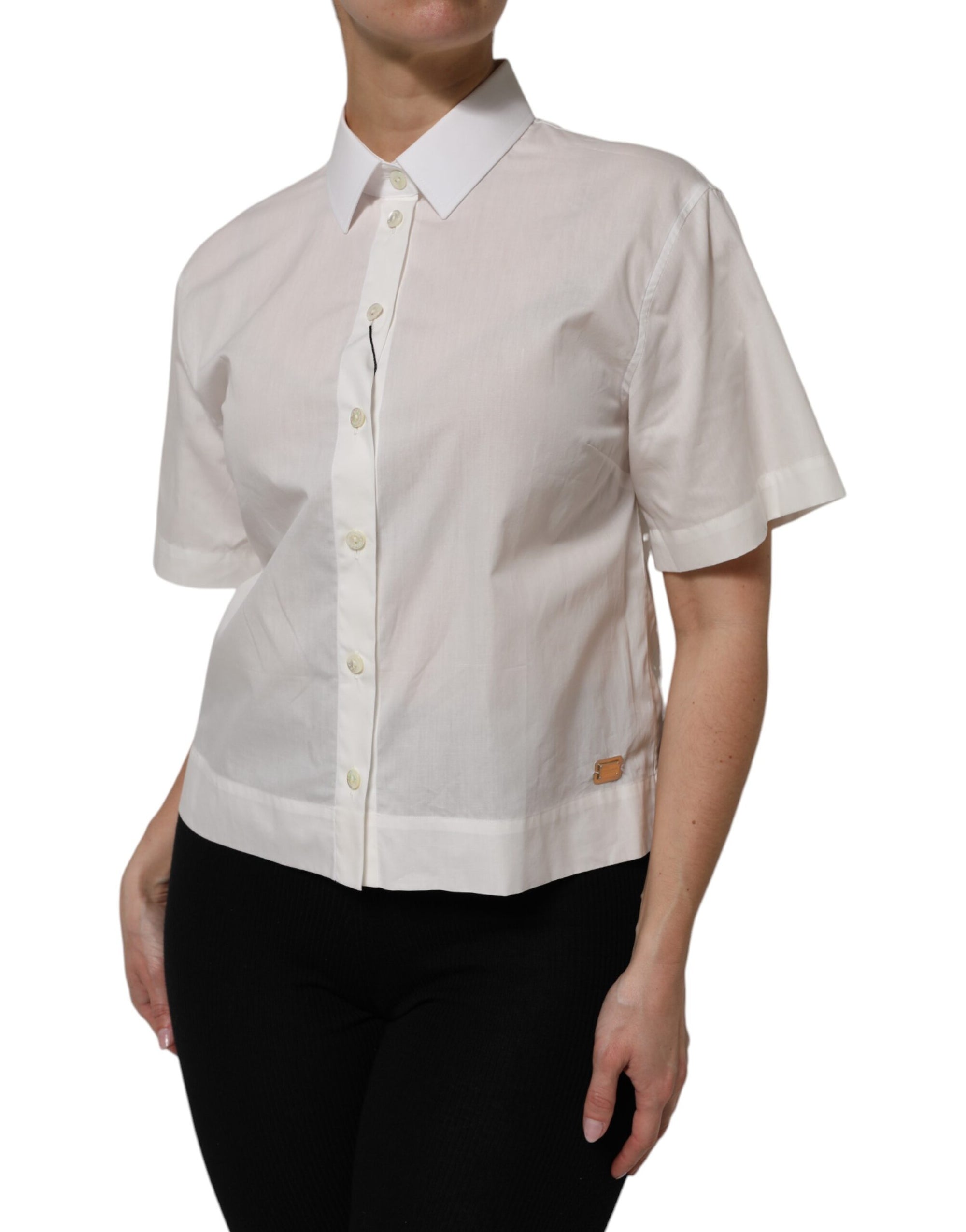 Chemise à col et manches courtes en coton blanc Dolce & Gabbana