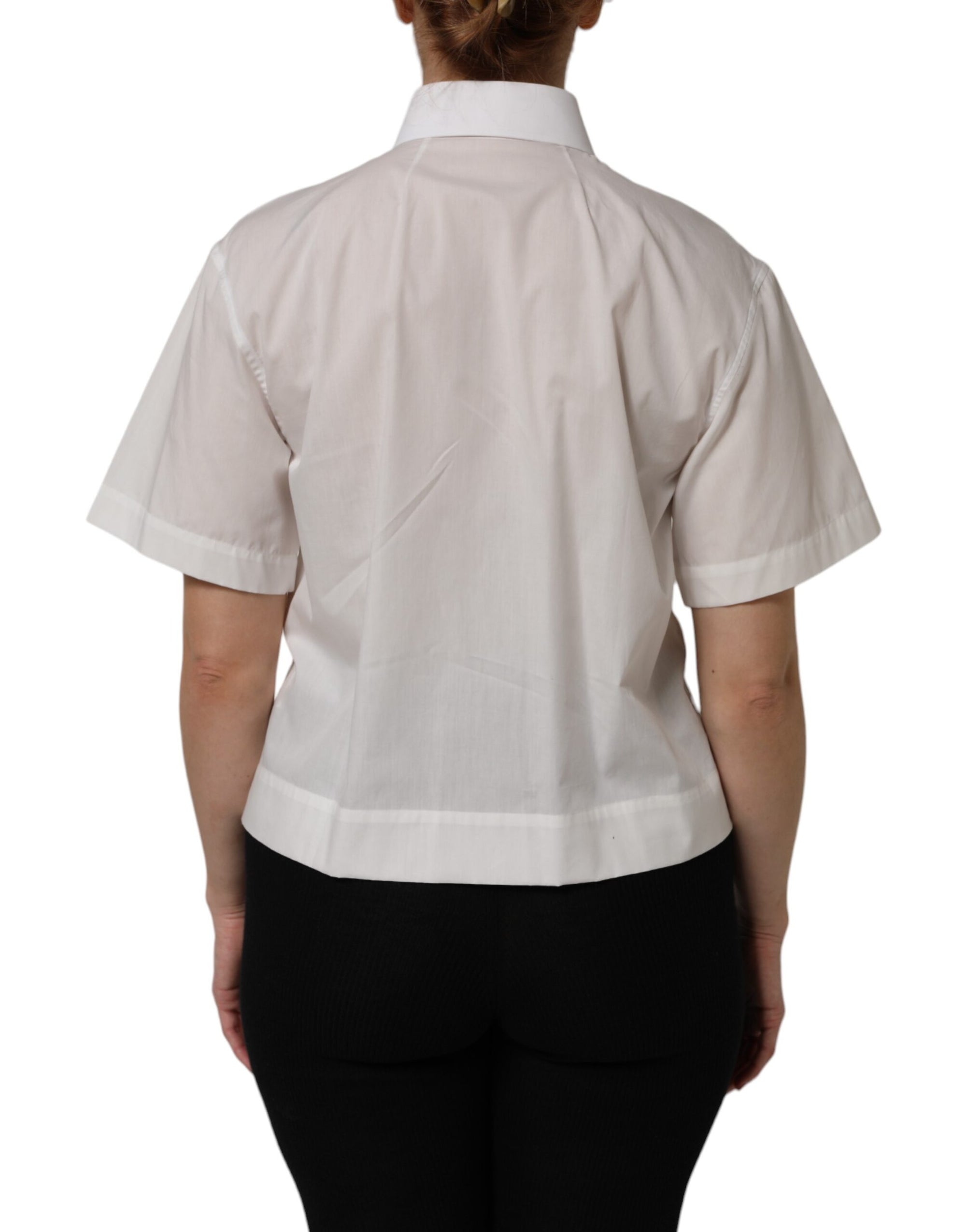 Chemise à col et manches courtes en coton blanc Dolce & Gabbana