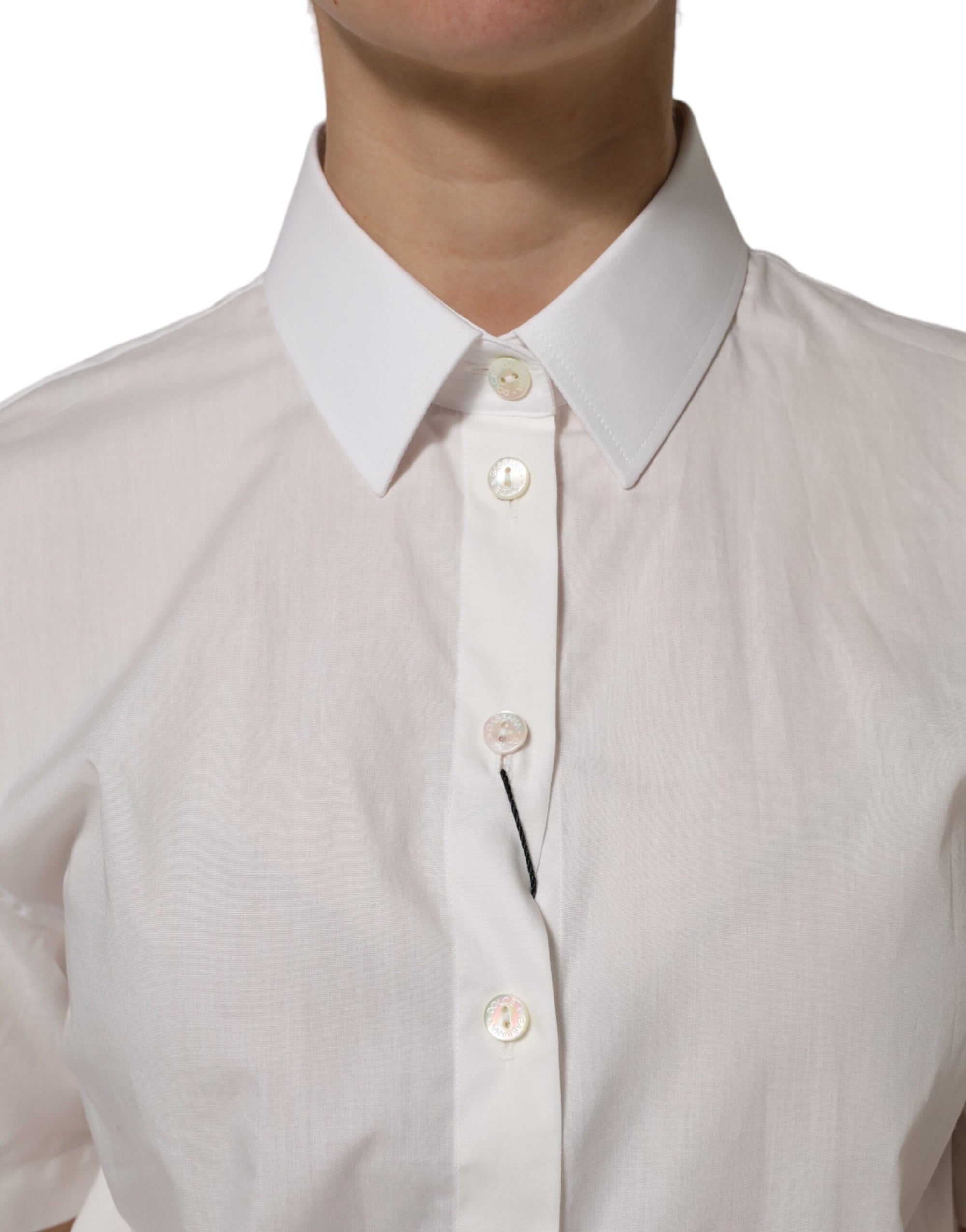 Chemise à col et manches courtes en coton blanc Dolce & Gabbana