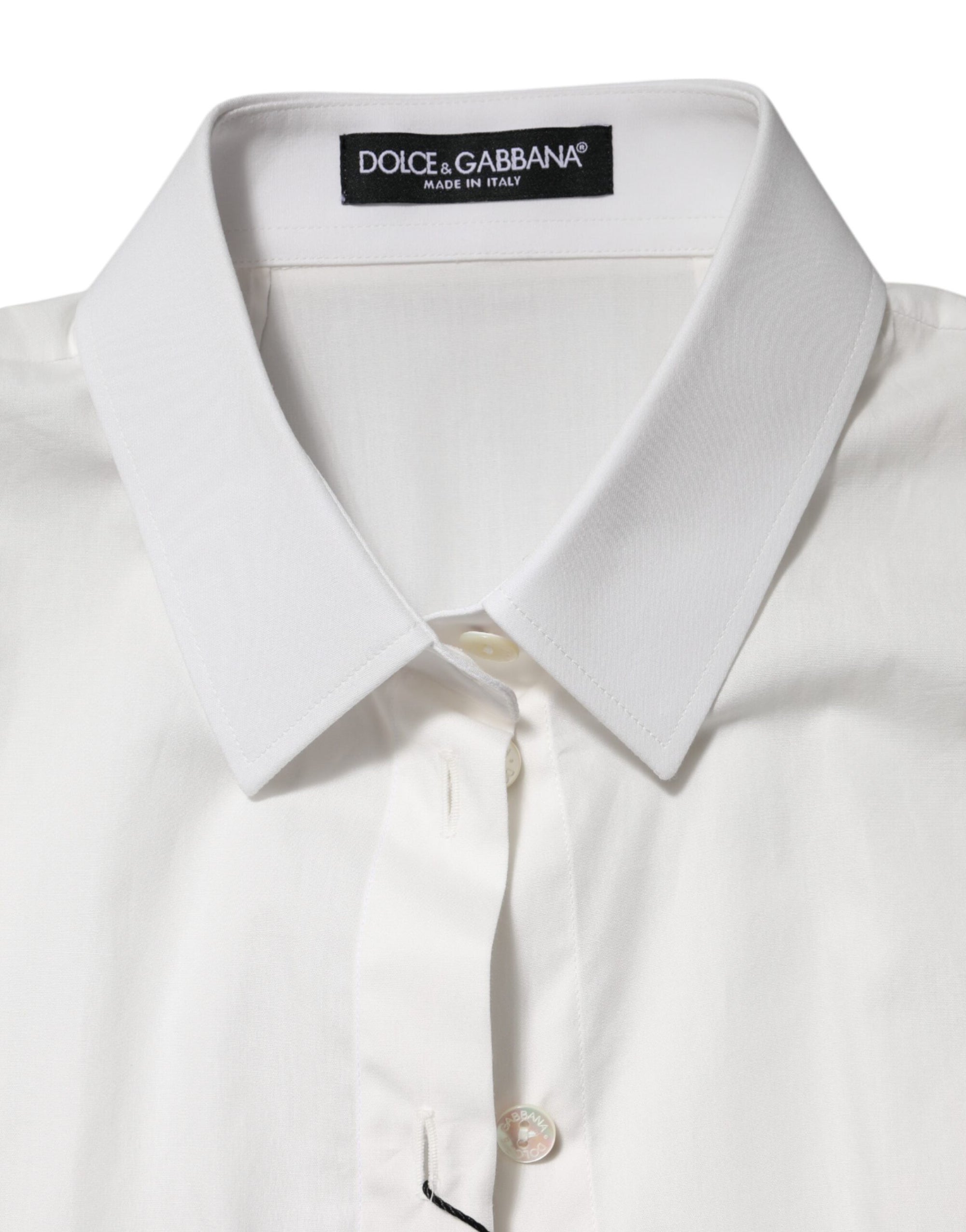 Chemise à col et manches courtes en coton blanc Dolce & Gabbana