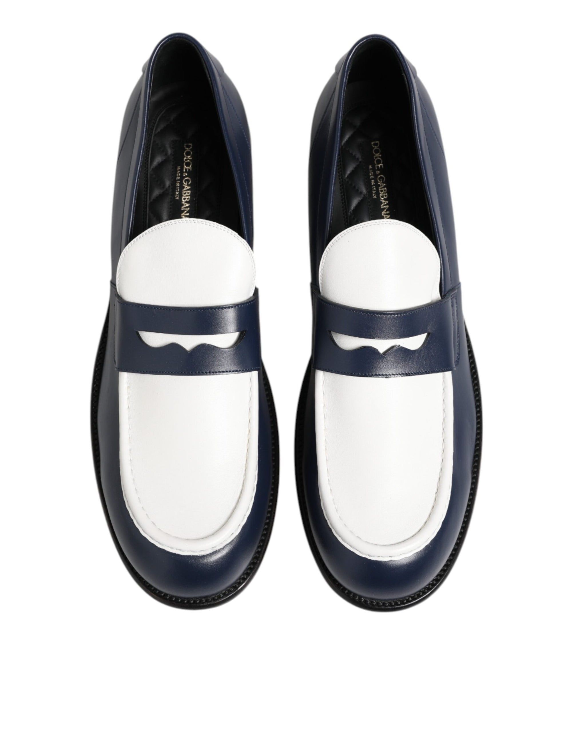 Mocassins à enfiler en cuir noir et blanc Dolce &amp; Gabbana pour hommes