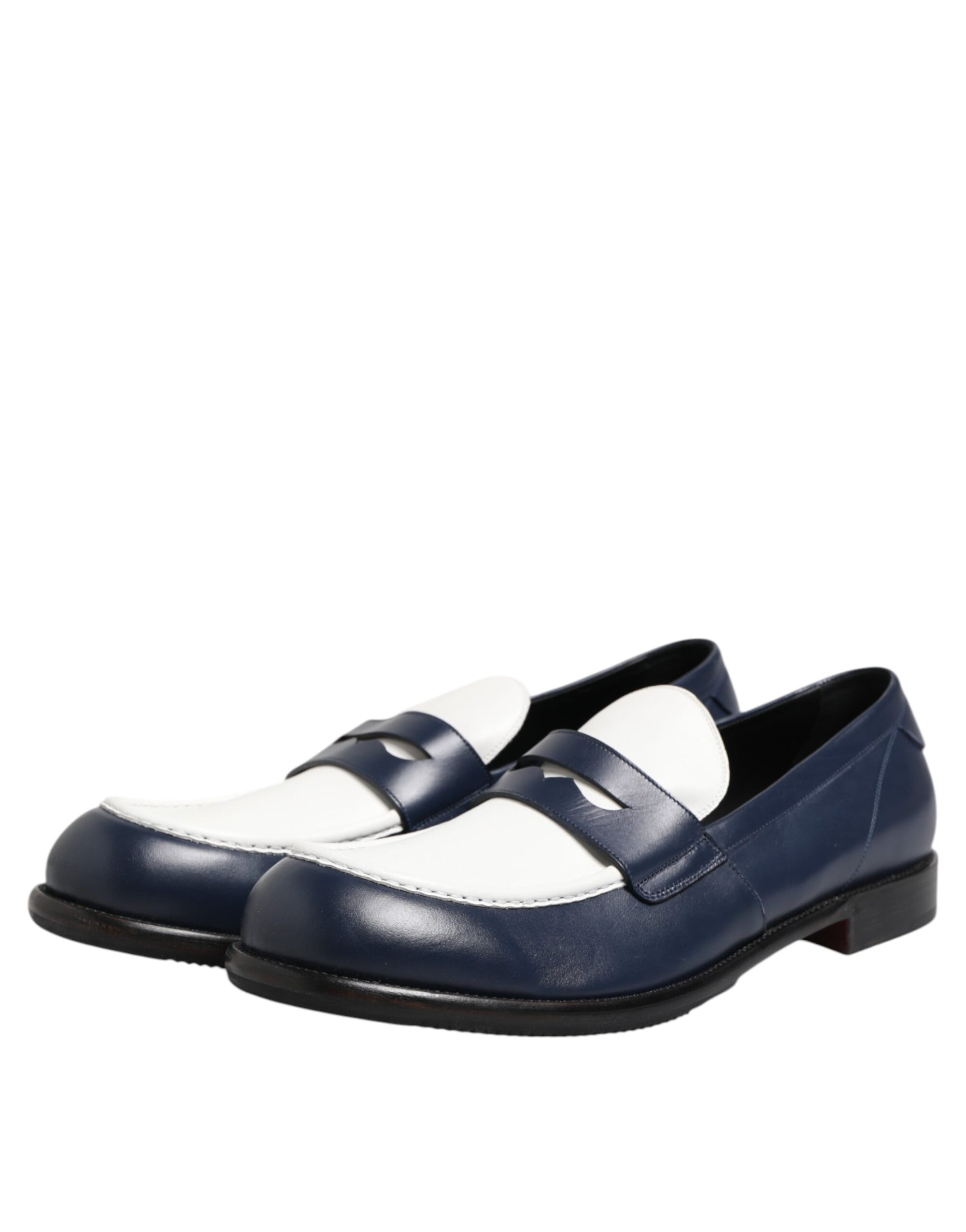 Mocassins à enfiler en cuir noir et blanc Dolce &amp; Gabbana pour hommes