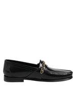 Dolce &amp; Gabbana Black Leather Chain Slip On Loafers Men Dress Shoes