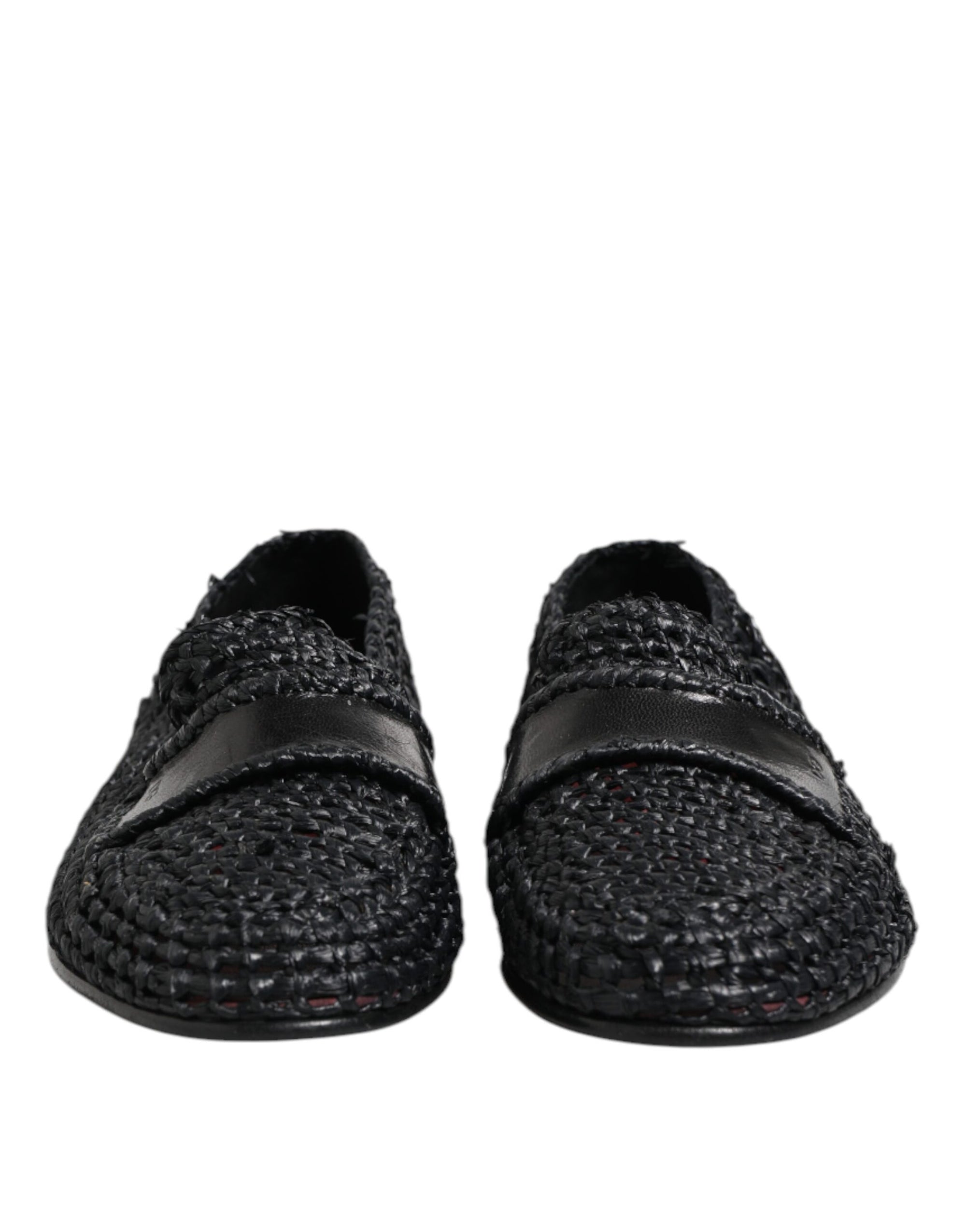 Mocassins à enfiler en cuir tressé noir Dolce &amp; Gabbana pour homme