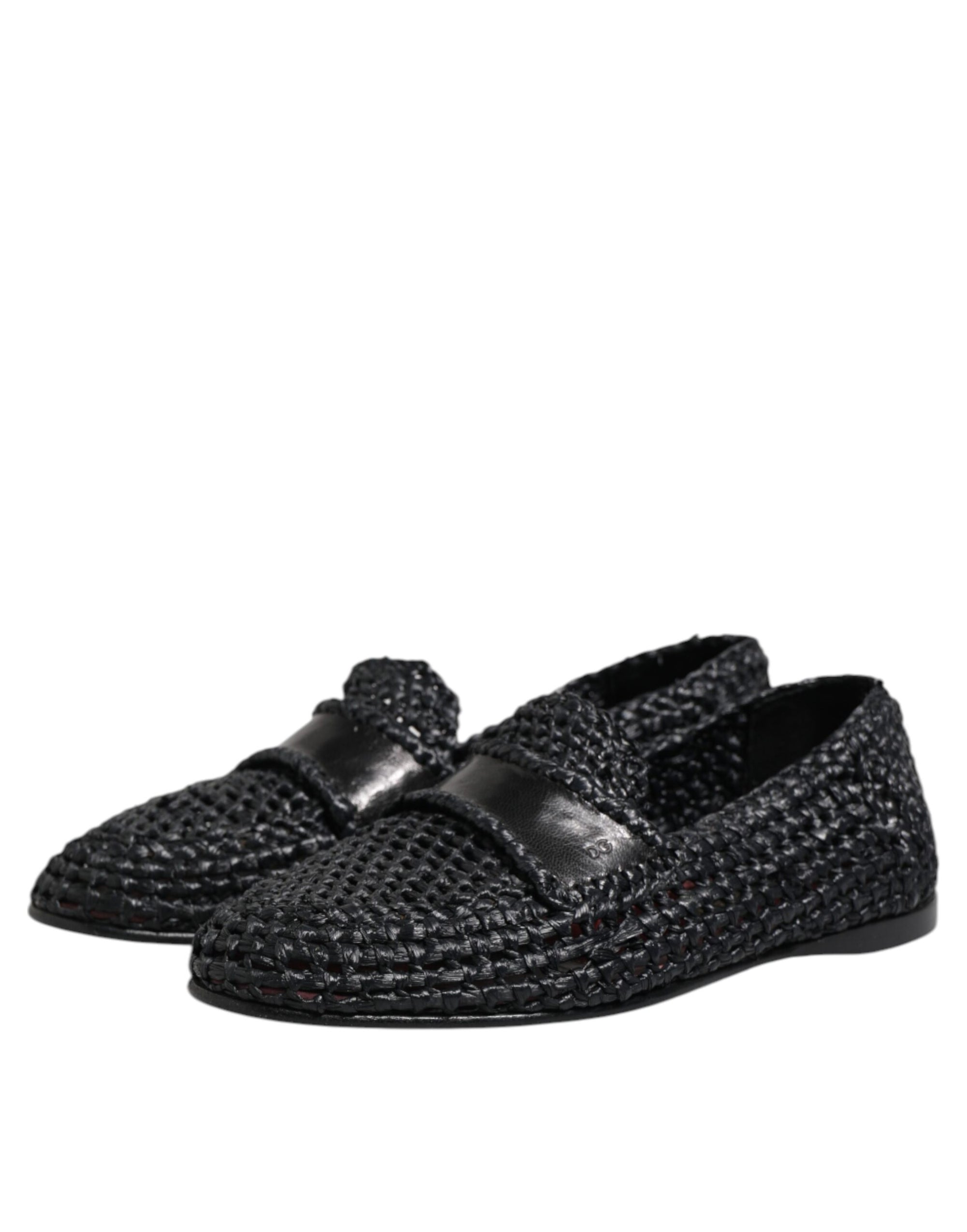 Mocassins à enfiler en cuir tressé noir Dolce &amp; Gabbana pour homme