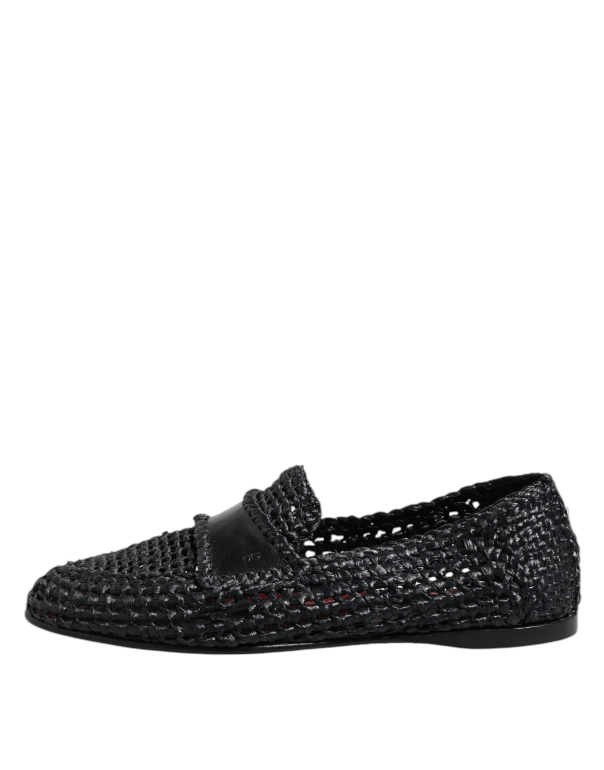 Mocassins à enfiler en cuir tressé noir Dolce &amp; Gabbana pour homme