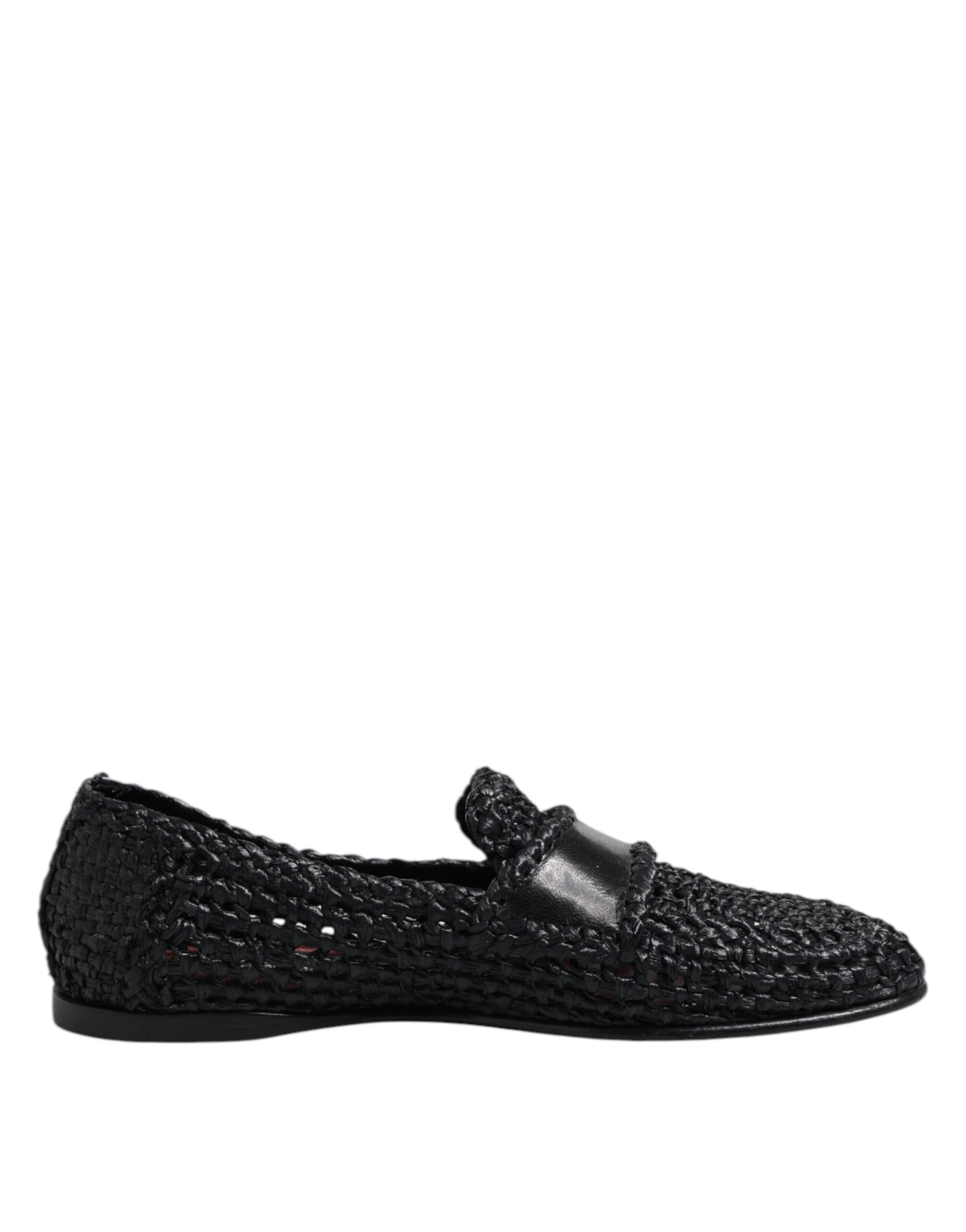 Mocassins à enfiler en cuir tressé noir Dolce &amp; Gabbana pour homme