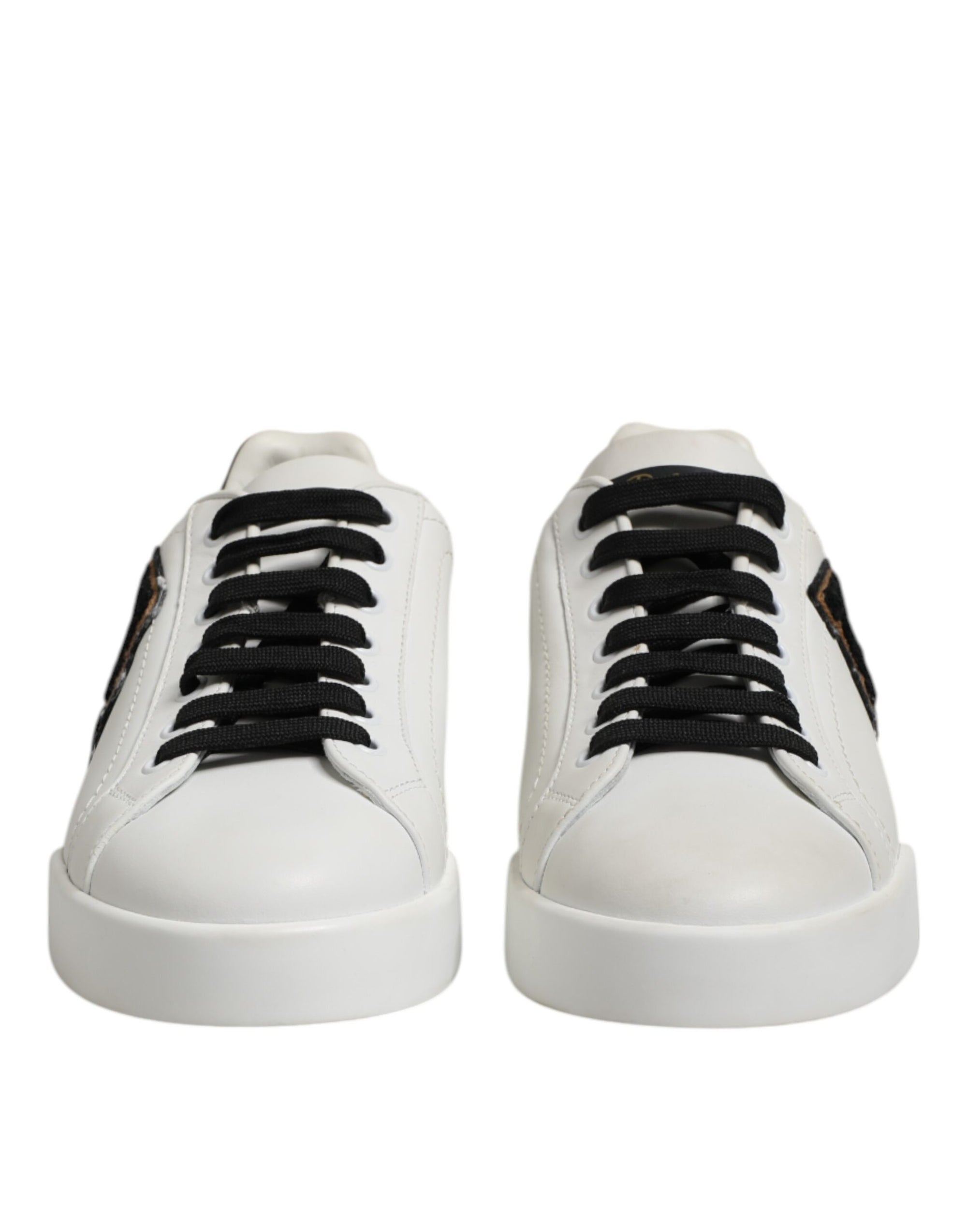 Dolce &amp; Gabbana White Black Leather Lace Up Sneakers Shoes