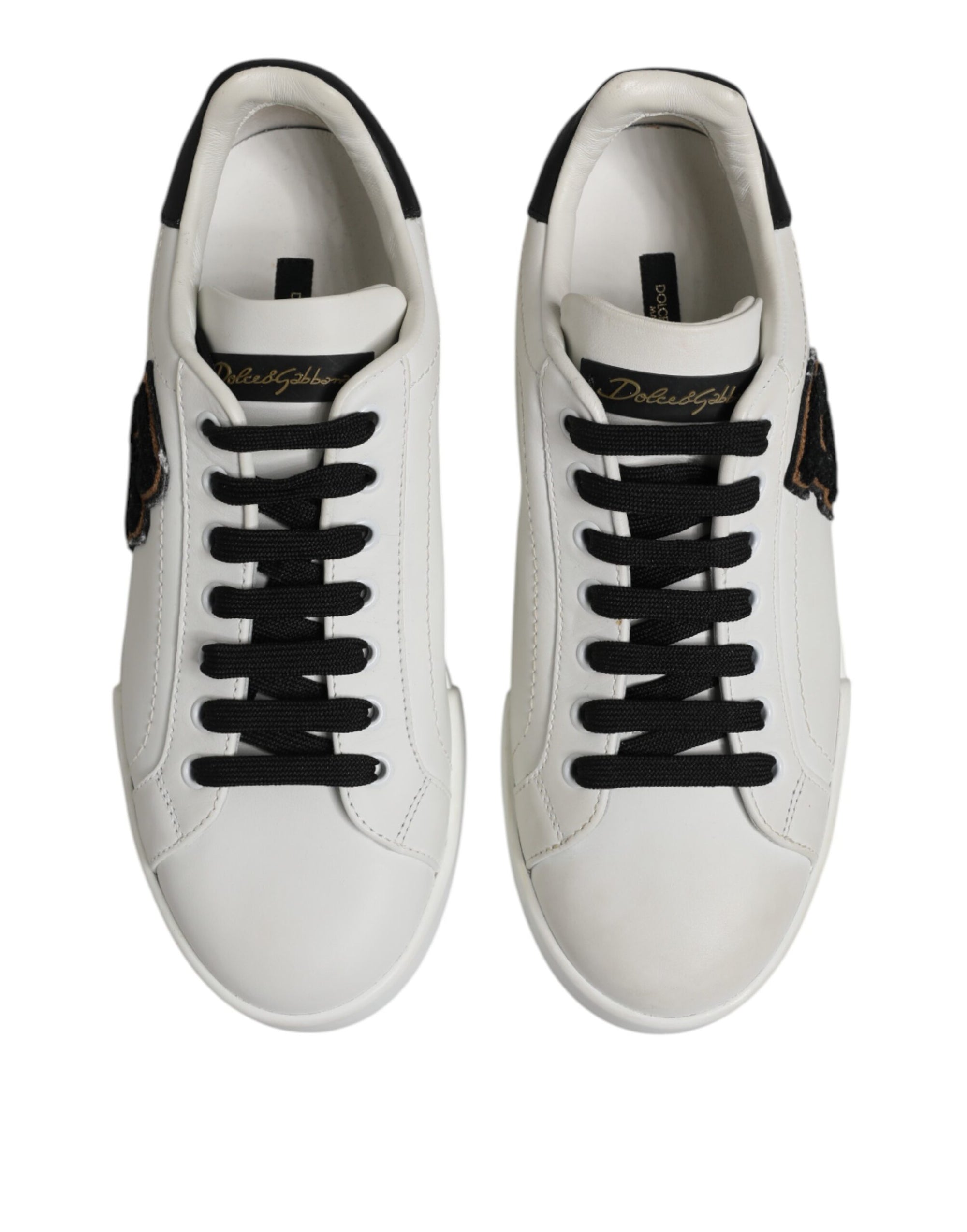 Dolce &amp; Gabbana White Black Leather Lace Up Sneakers Shoes