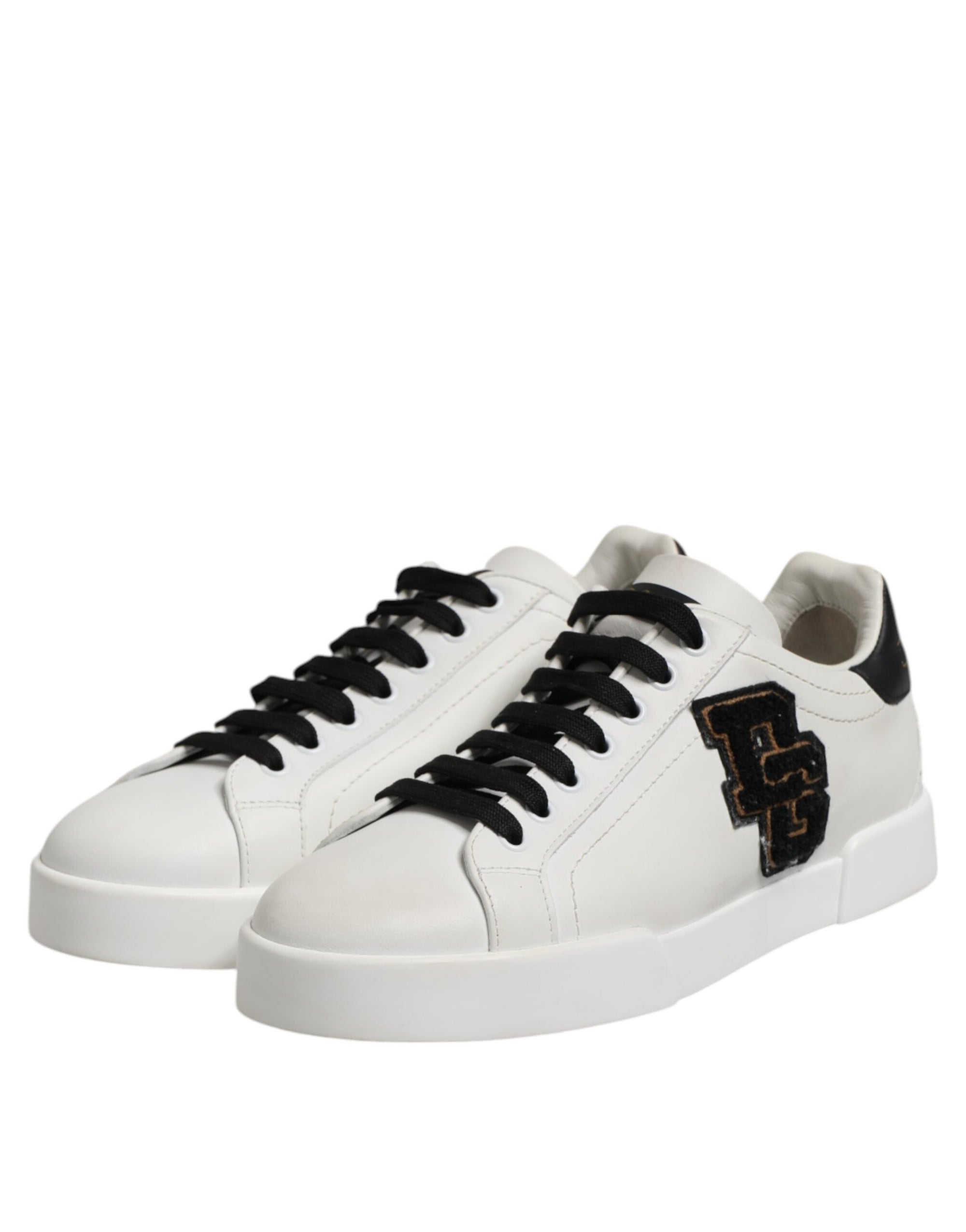 Dolce &amp; Gabbana White Black Leather Lace Up Sneakers Shoes