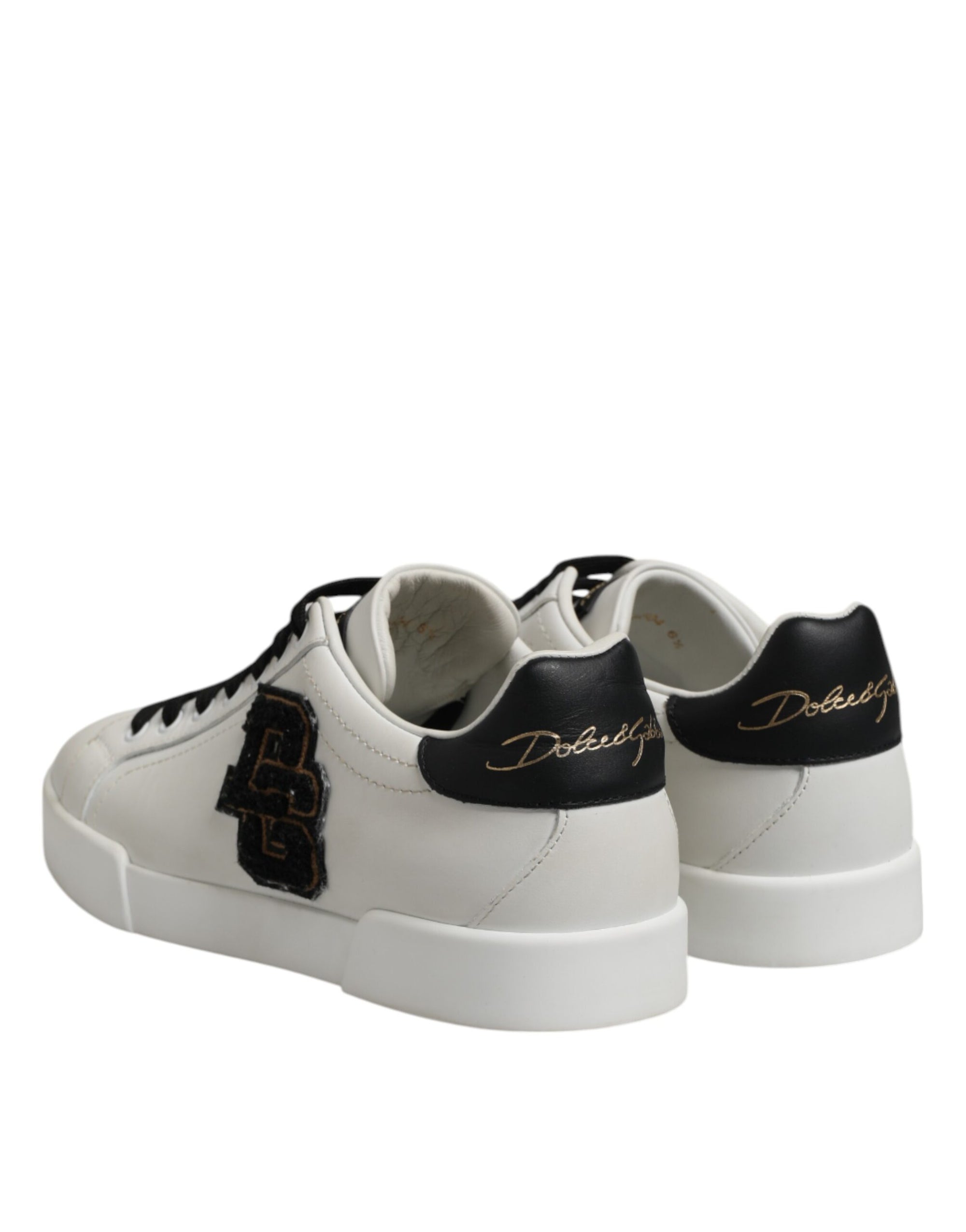 Dolce &amp; Gabbana White Black Leather Lace Up Sneakers Shoes