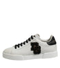 Dolce &amp; Gabbana White Black Leather Lace Up Sneakers Shoes