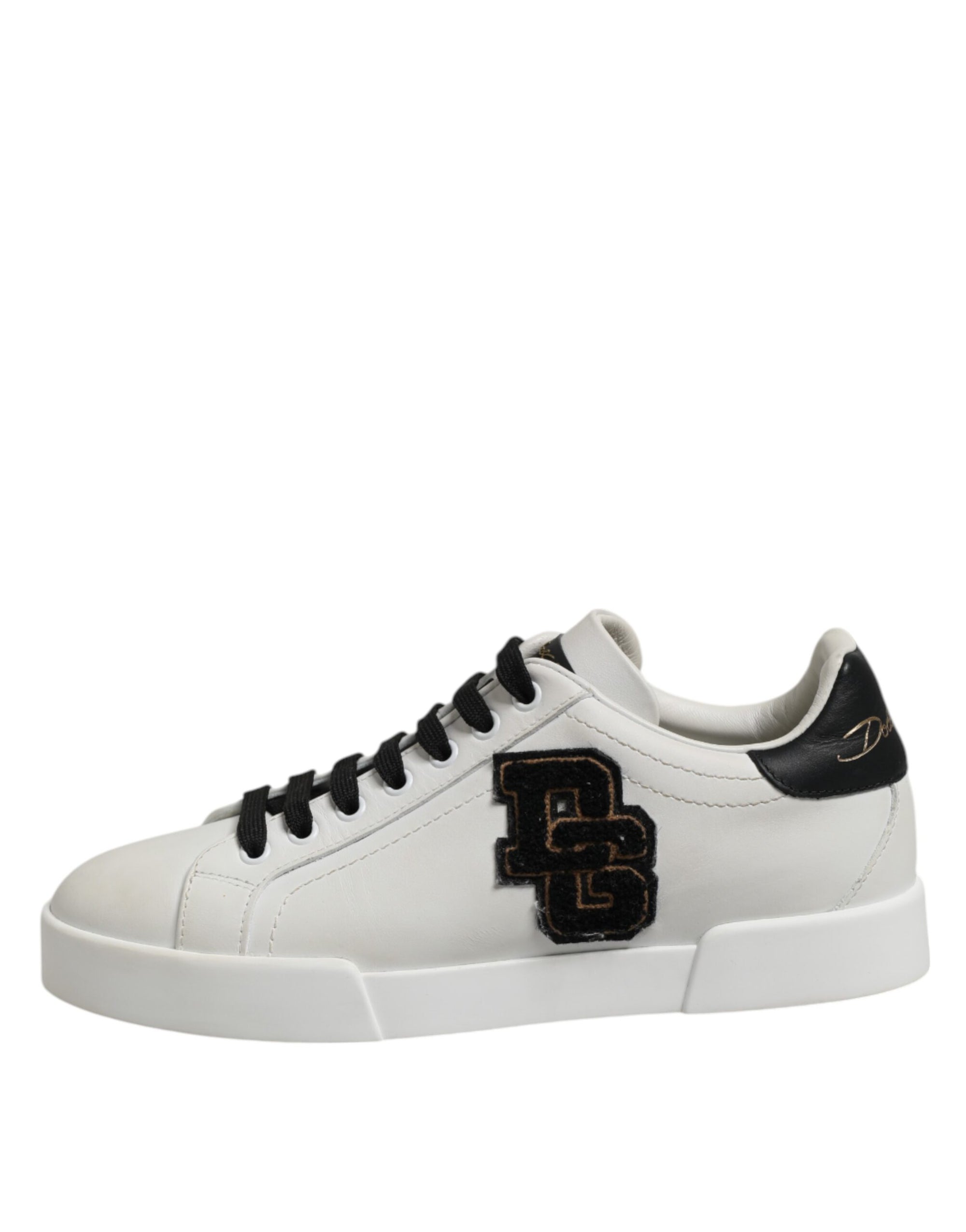 Dolce &amp; Gabbana White Black Leather Lace Up Sneakers Shoes