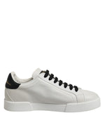 Dolce &amp; Gabbana White Black Leather Lace Up Sneakers Shoes