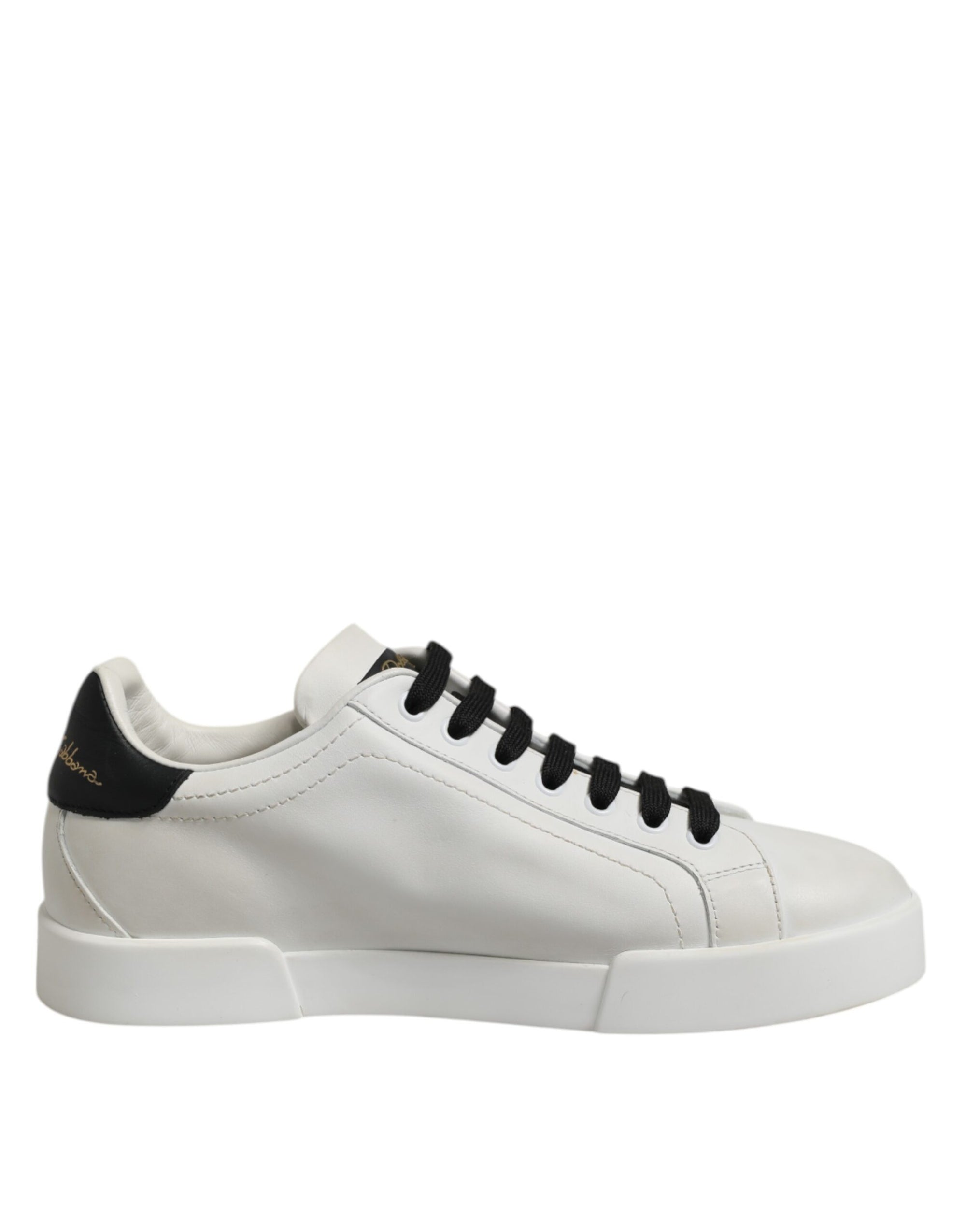 Dolce &amp; Gabbana White Black Leather Lace Up Sneakers Shoes