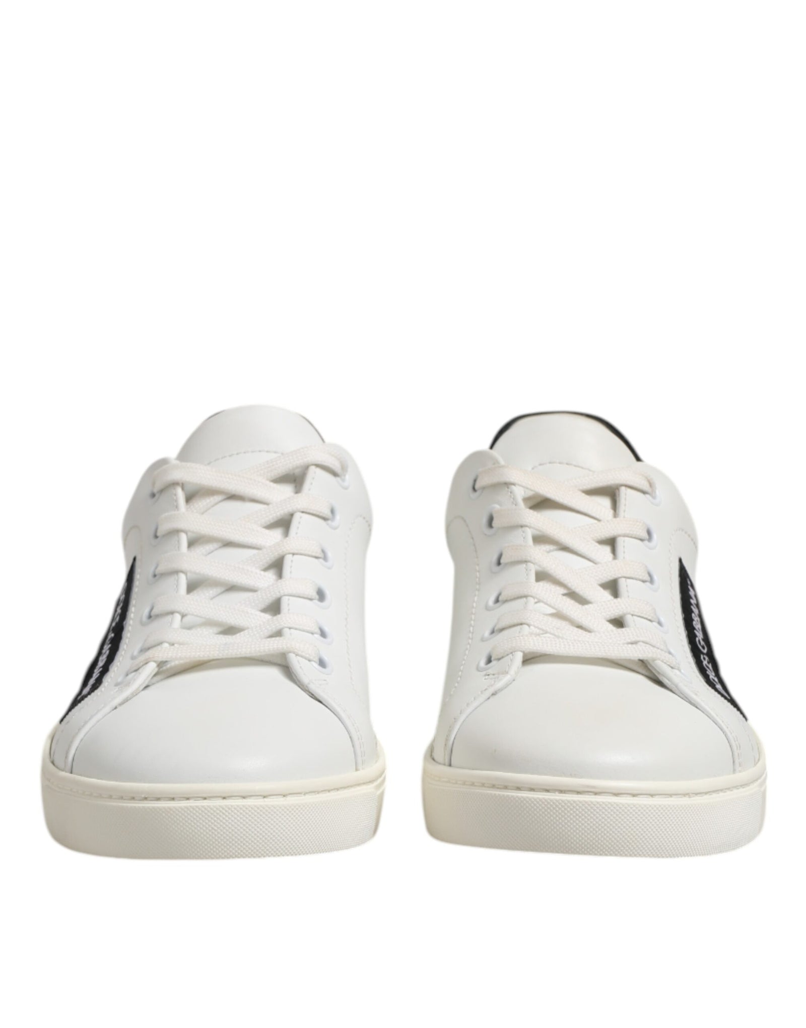 Dolce & Gabbana White Black Leather Lace Up Men Sneakers Shoes