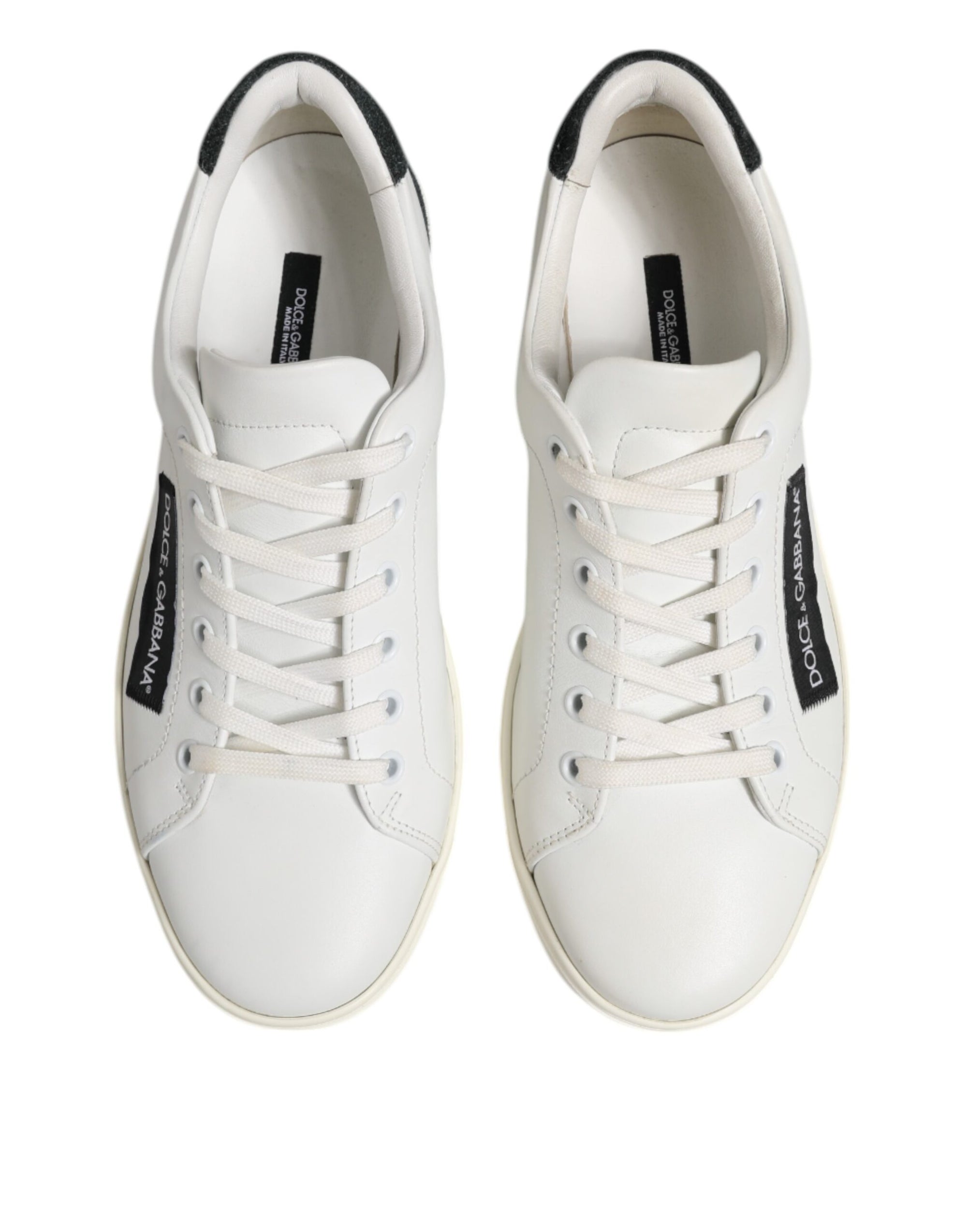 Dolce &amp; Gabbana White Black Leather Lace Up Men Sneakers Shoes