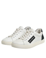 Dolce &amp; Gabbana White Black Leather Lace Up Men Sneakers Shoes