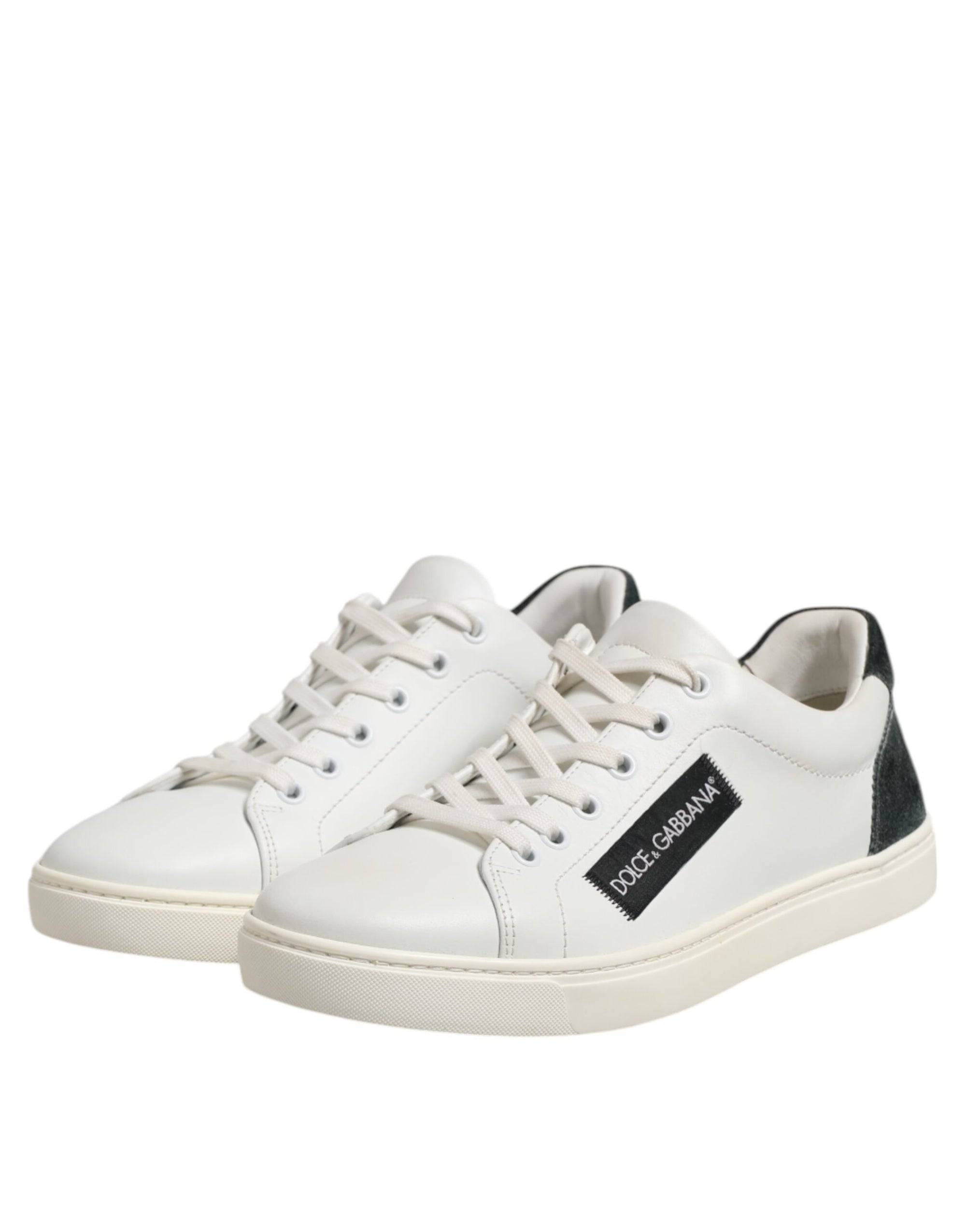 Dolce &amp; Gabbana White Black Leather Lace Up Men Sneakers Shoes