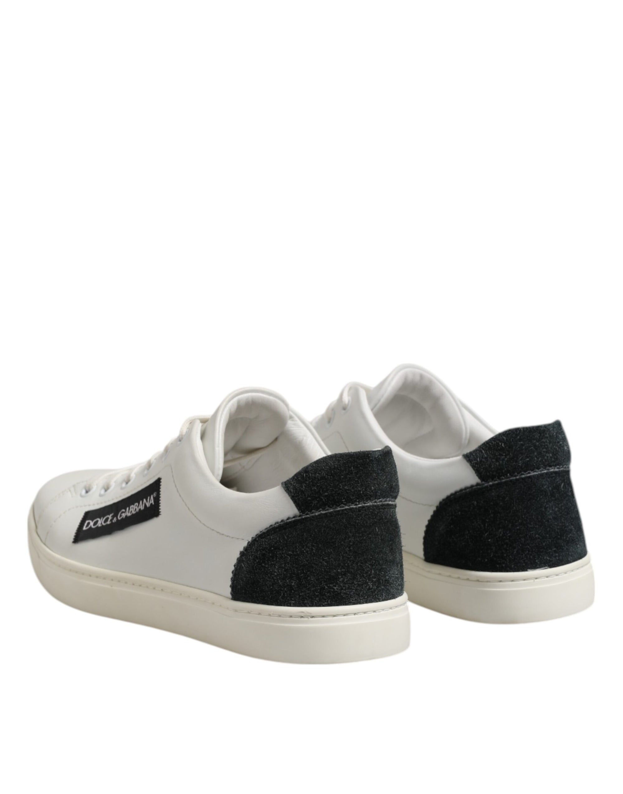 Dolce &amp; Gabbana White Black Leather Lace Up Men Sneakers Shoes