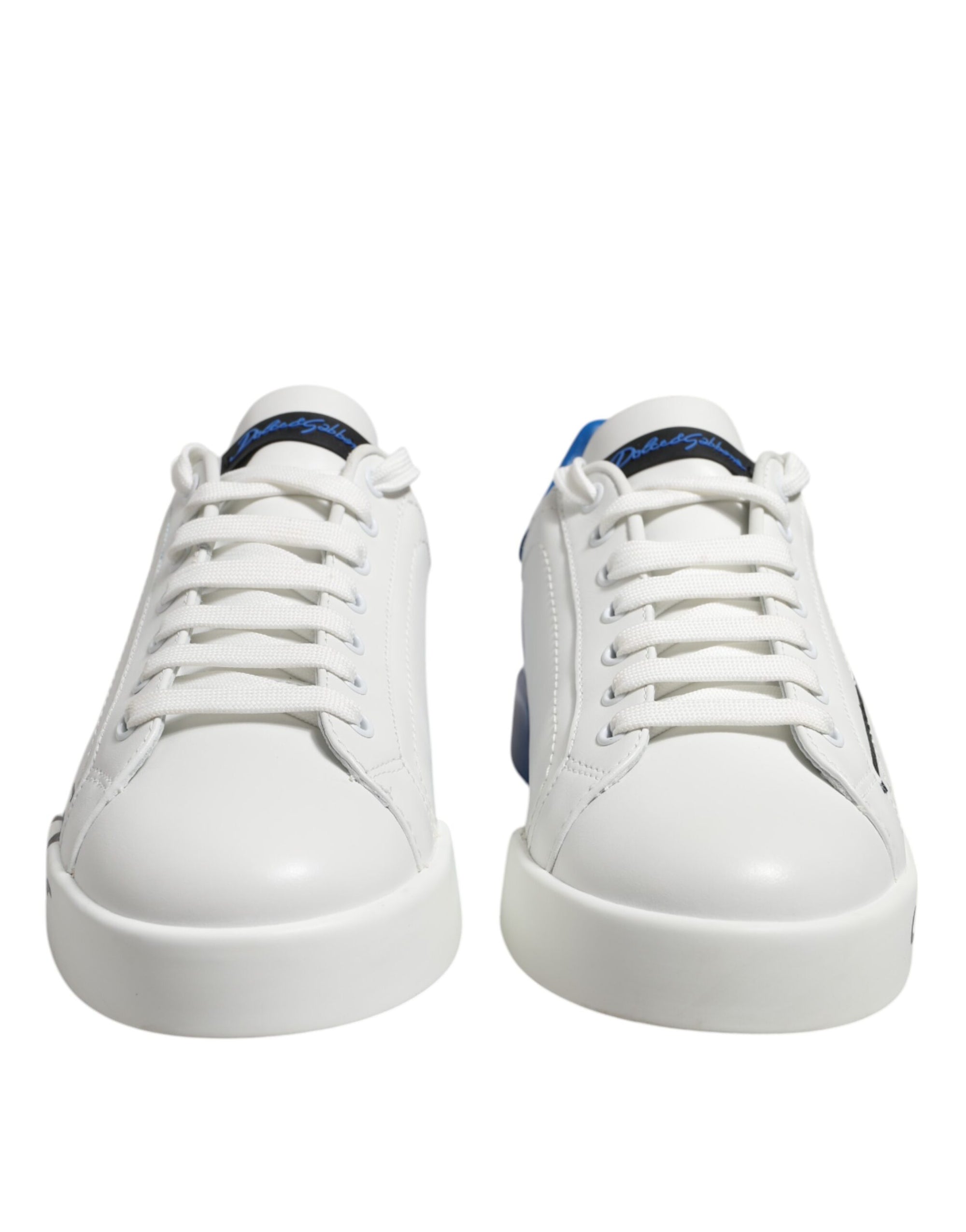 Dolce &amp; Gabbana White Blue Low Top Leather Sneakers Shoes