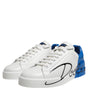 Dolce &amp; Gabbana White Blue Low Top Leather Sneakers Shoes