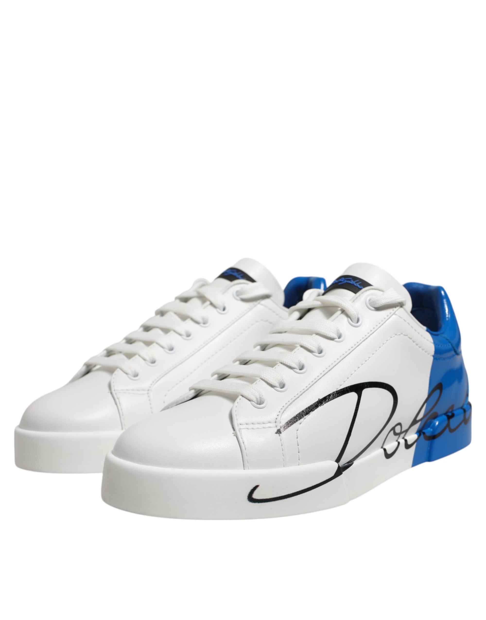 Dolce &amp; Gabbana White Blue Low Top Leather Sneakers Shoes