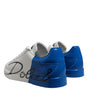 Dolce &amp; Gabbana White Blue Low Top Leather Sneakers Shoes