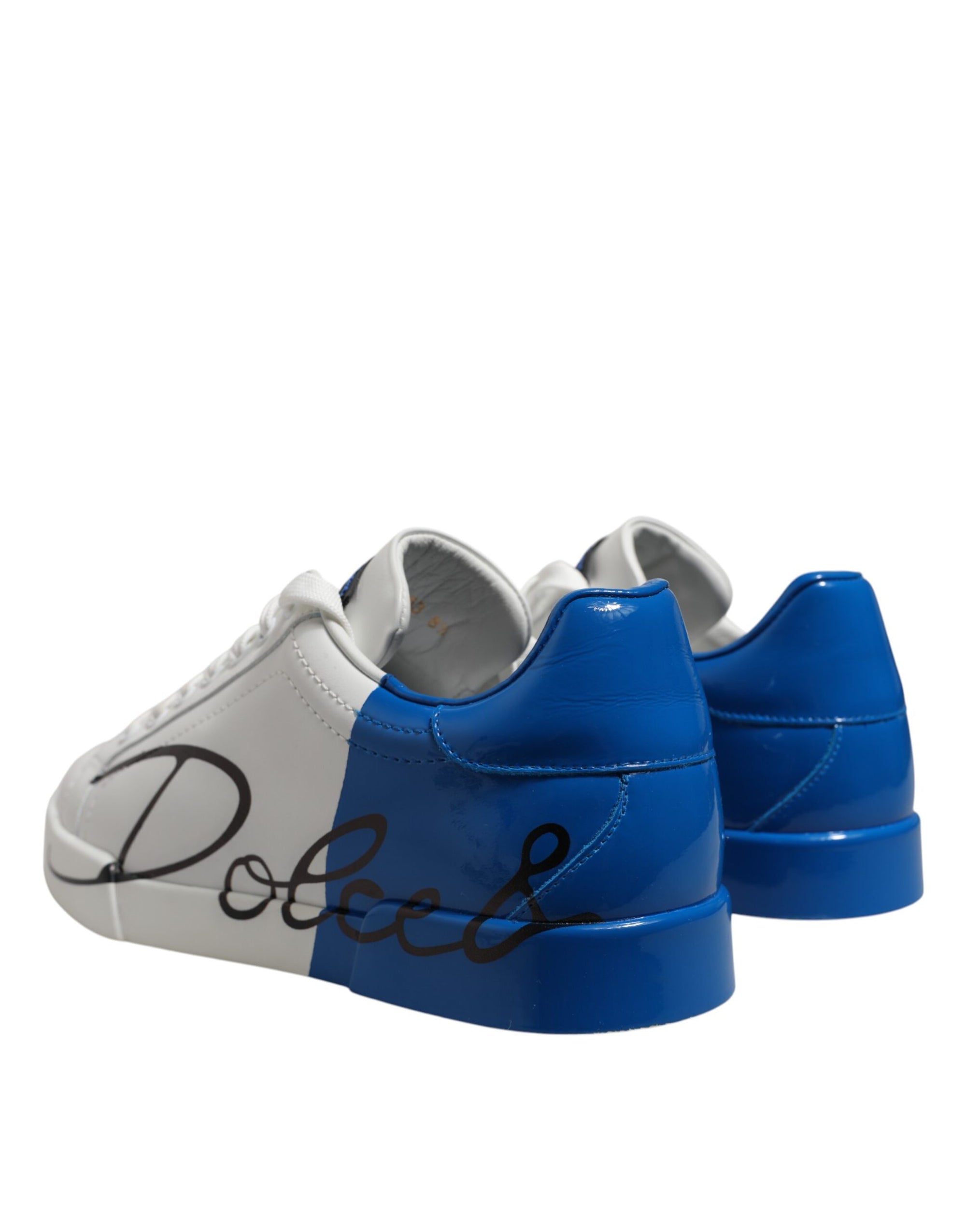 Dolce &amp; Gabbana White Blue Low Top Leather Sneakers Shoes