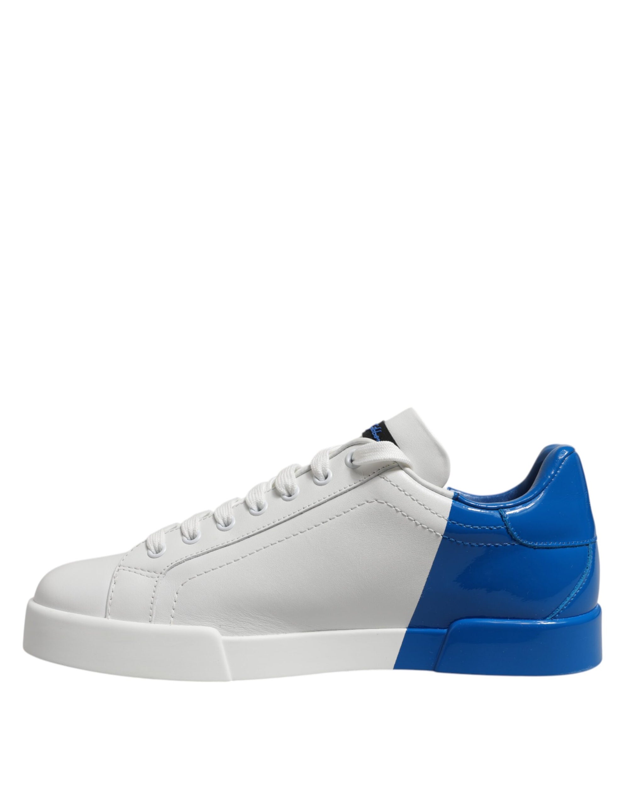 Dolce &amp; Gabbana White Blue Low Top Leather Sneakers Shoes
