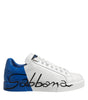 Dolce &amp; Gabbana White Blue Low Top Leather Sneakers Shoes