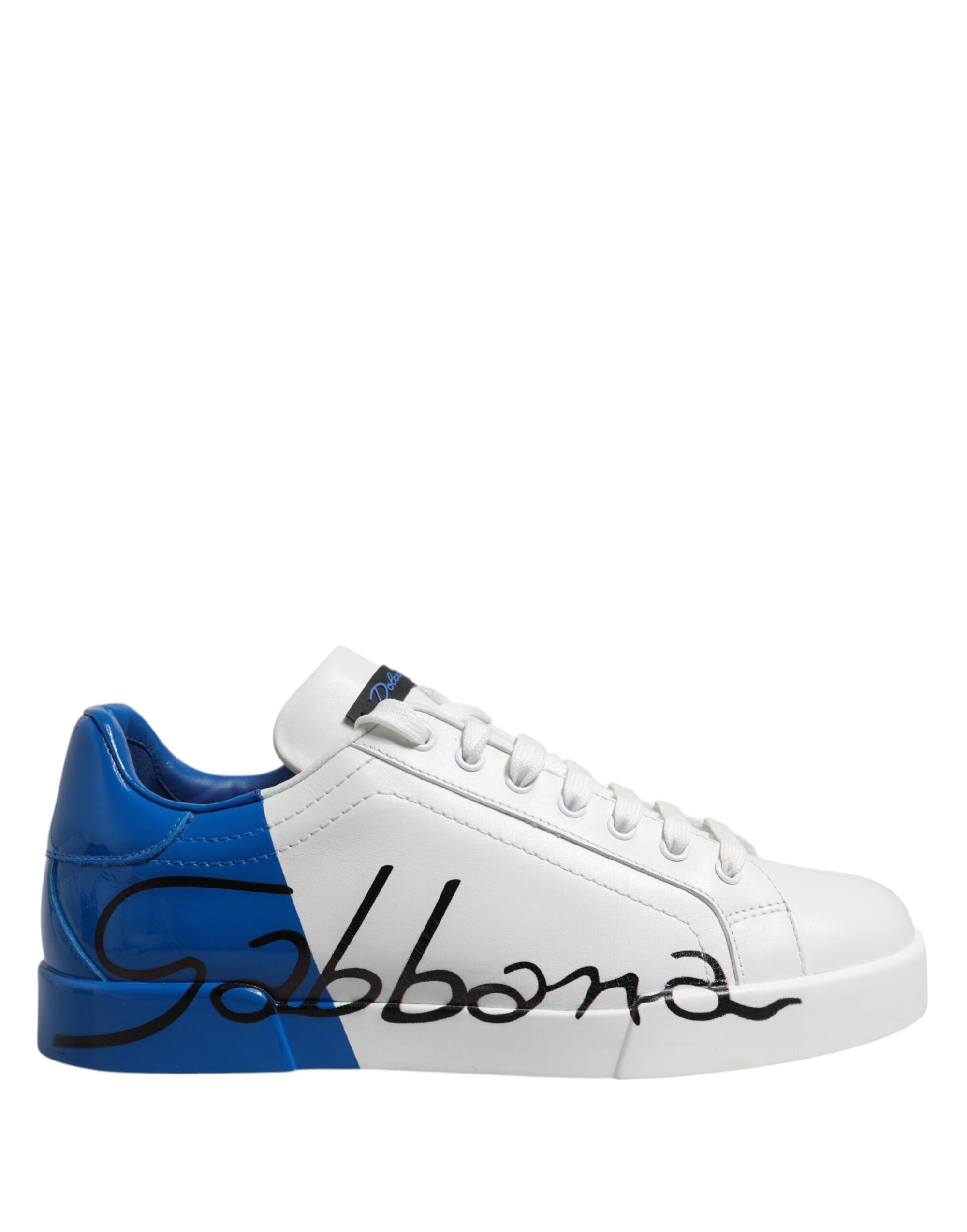 Dolce &amp; Gabbana White Blue Low Top Leather Sneakers Shoes