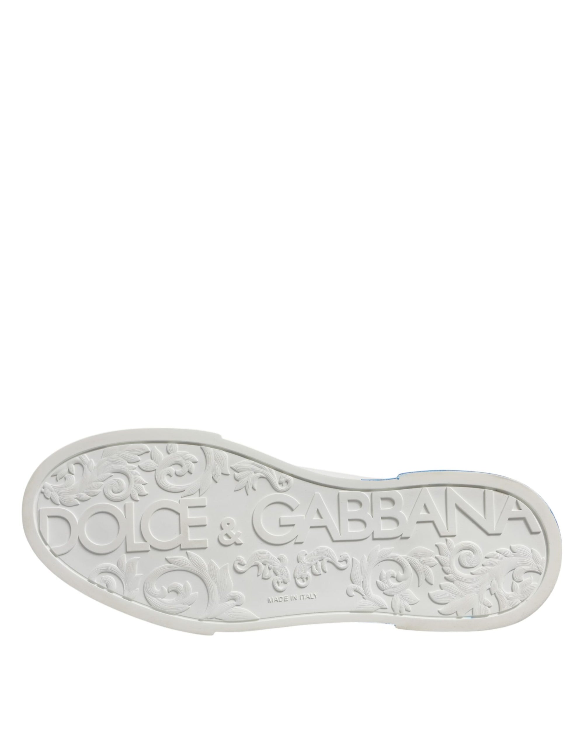 Dolce &amp; Gabbana White Blue Low Top Leather Sneakers Shoes
