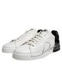 Dolce &amp; Gabbana White Black Logo Low Top Leather Sneakers Shoes