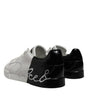 Dolce &amp; Gabbana White Black Logo Low Top Leather Sneakers Shoes