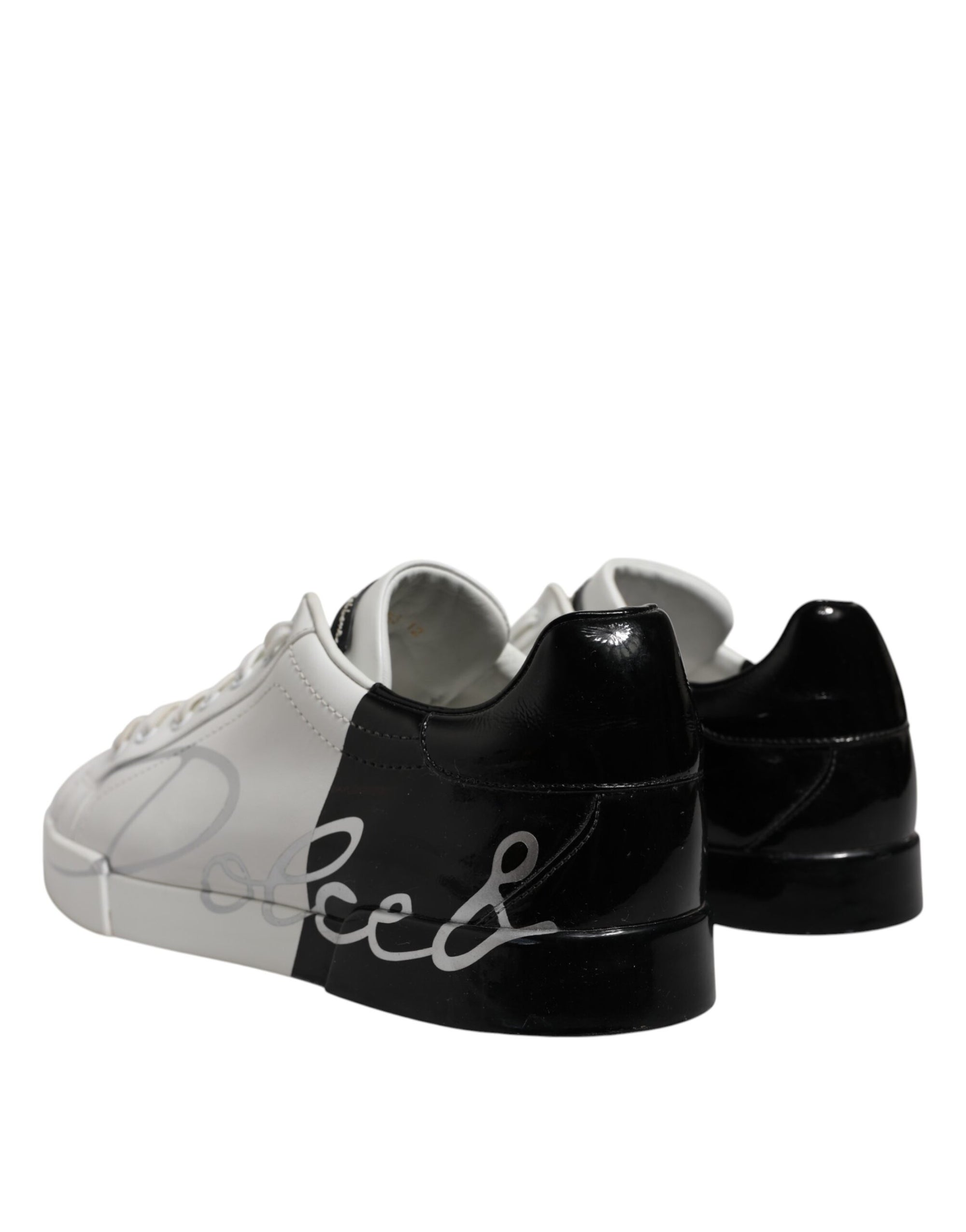 Dolce &amp; Gabbana White Black Logo Low Top Leather Sneakers Shoes