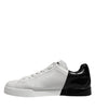 Dolce &amp; Gabbana White Black Logo Low Top Leather Sneakers Shoes