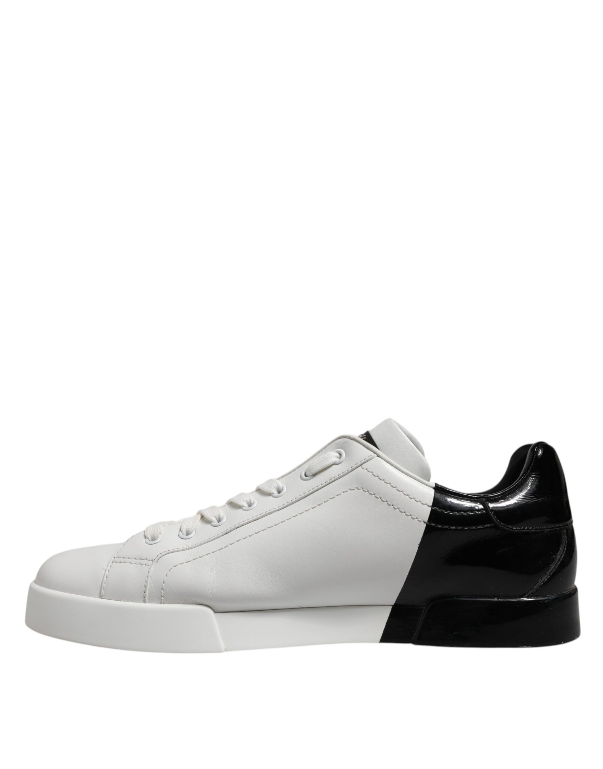Dolce &amp; Gabbana White Black Logo Low Top Leather Sneakers Shoes