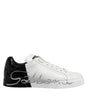 Dolce &amp; Gabbana White Black Logo Low Top Leather Sneakers Shoes