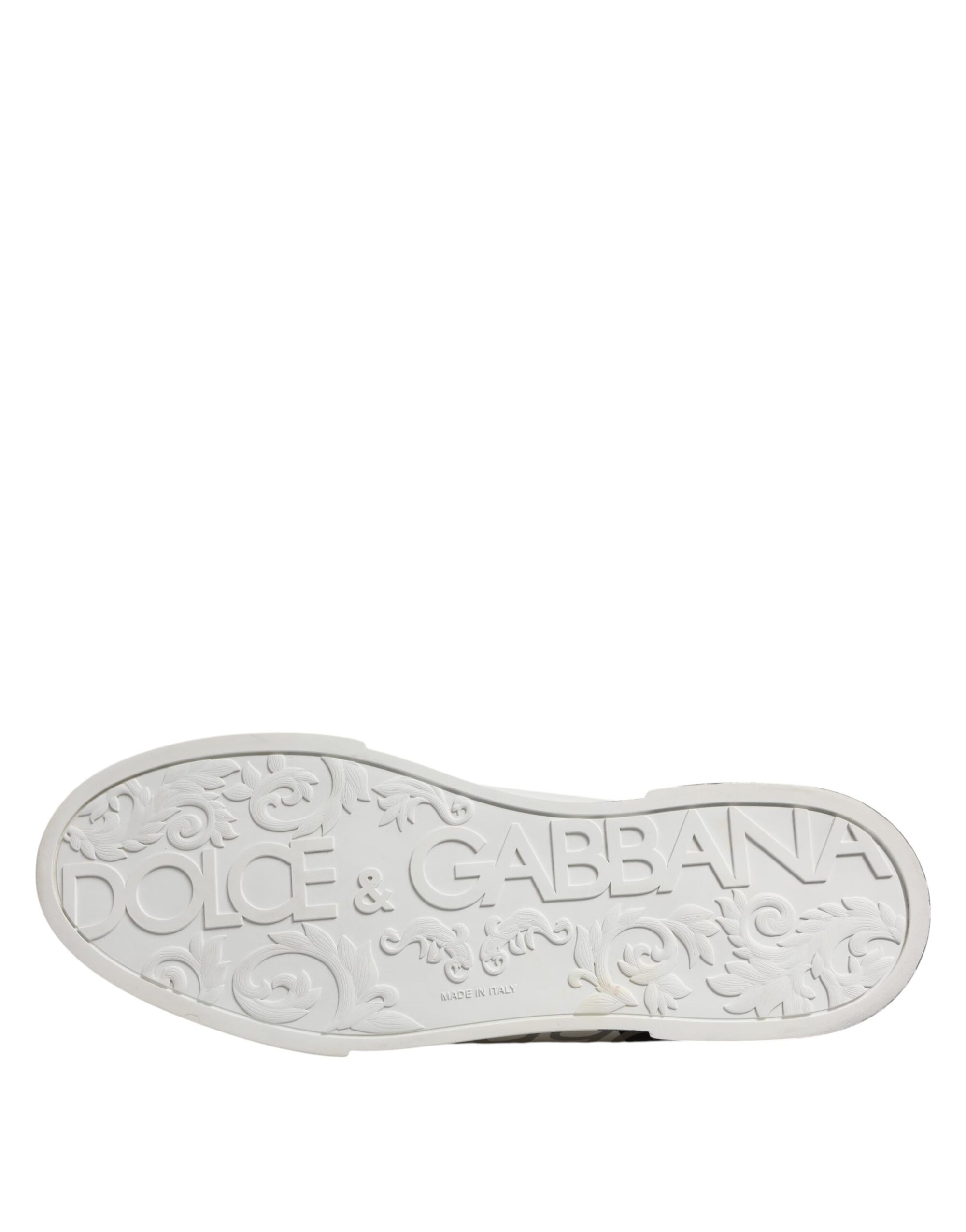 Dolce &amp; Gabbana White Black Logo Low Top Leather Sneakers Shoes