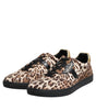 Dolce & Gabbana Brown Leopard Logo Print Cotton Sneakers Shoes