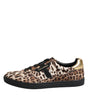 Dolce & Gabbana Brown Leopard Logo Print Cotton Sneakers Shoes