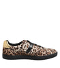 Dolce & Gabbana Brown Leopard Logo Print Cotton Sneakers Shoes