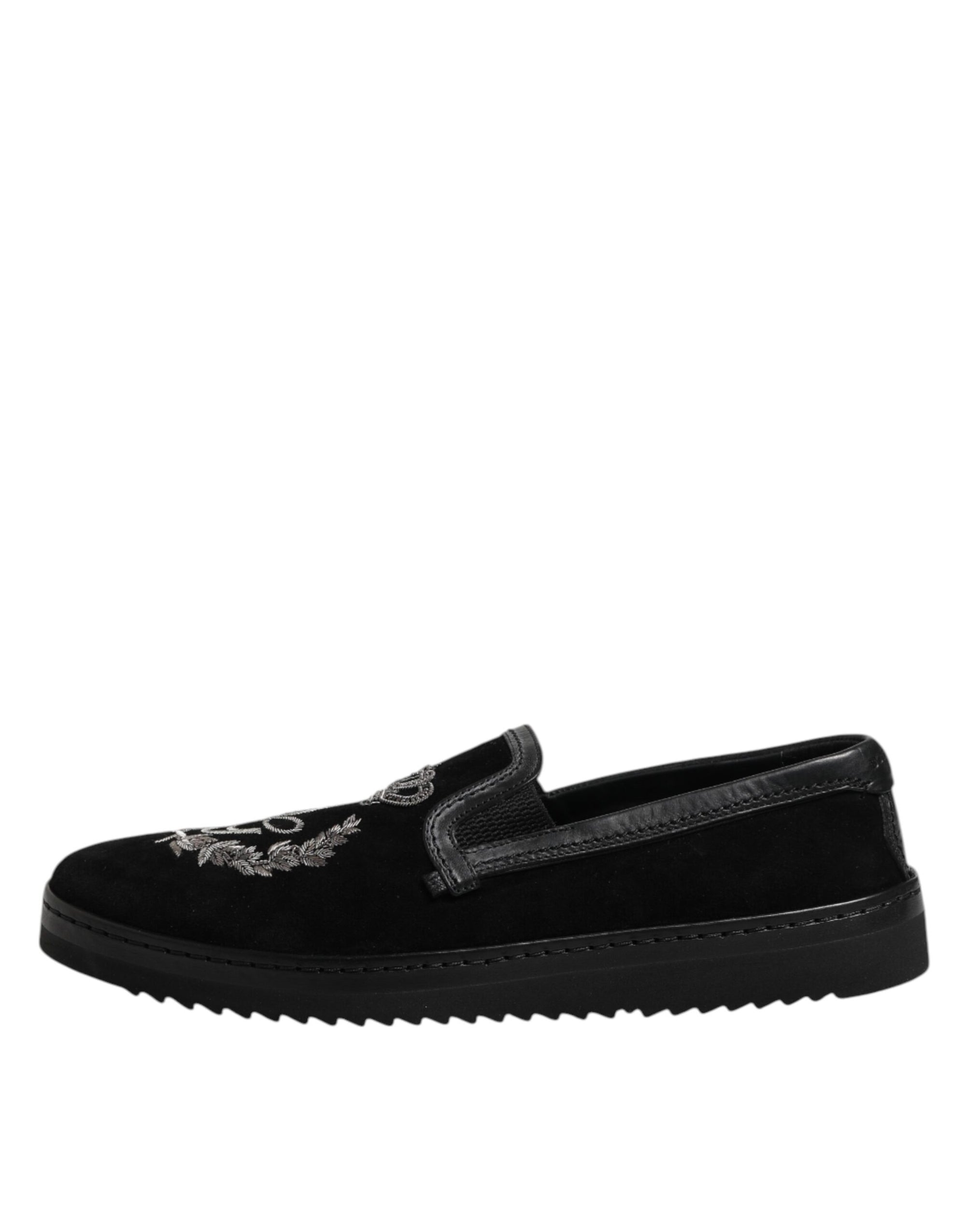 Mocassins noirs à couronne brodée Dolce &amp; Gabbana