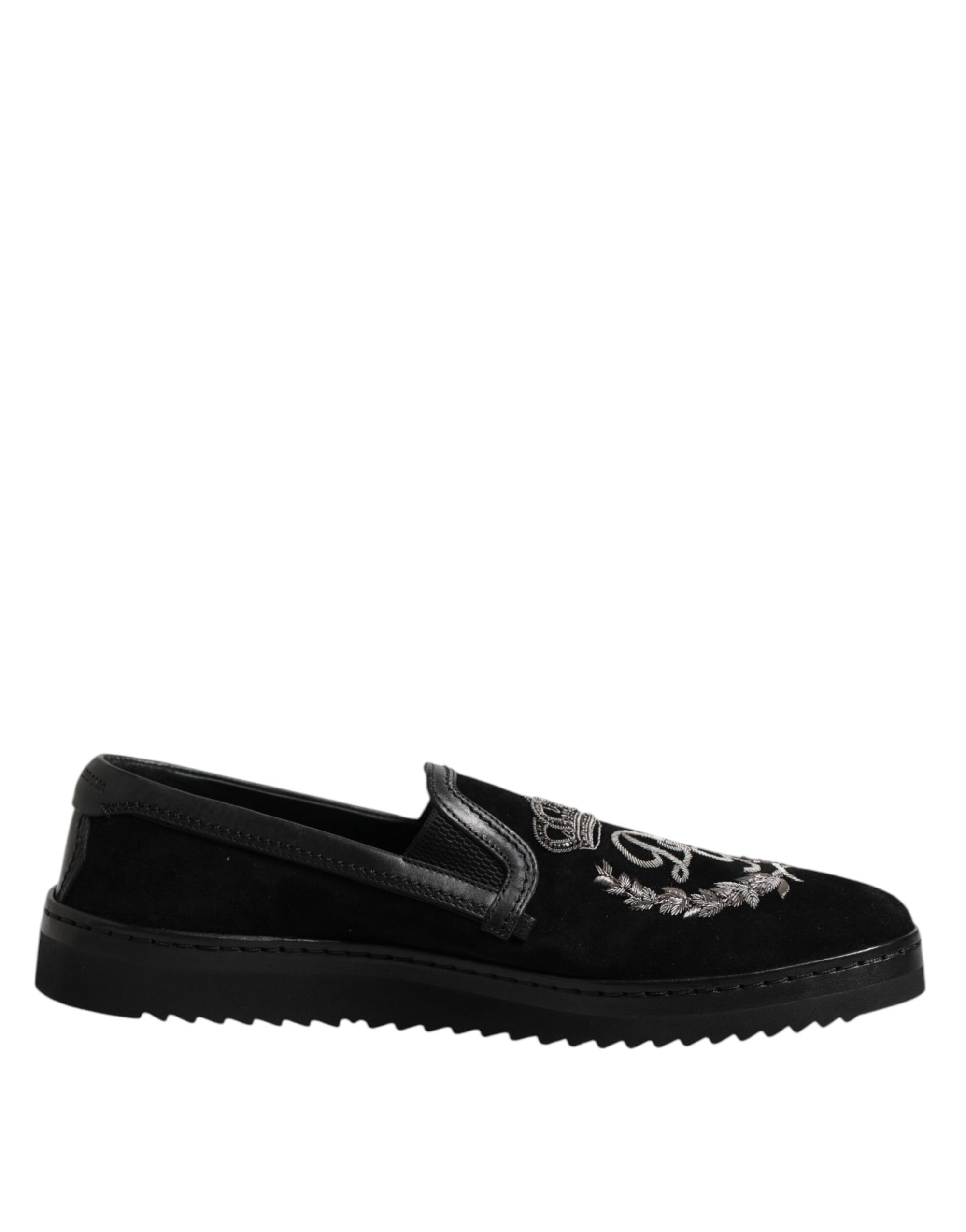 Mocassins noirs à couronne brodée Dolce &amp; Gabbana