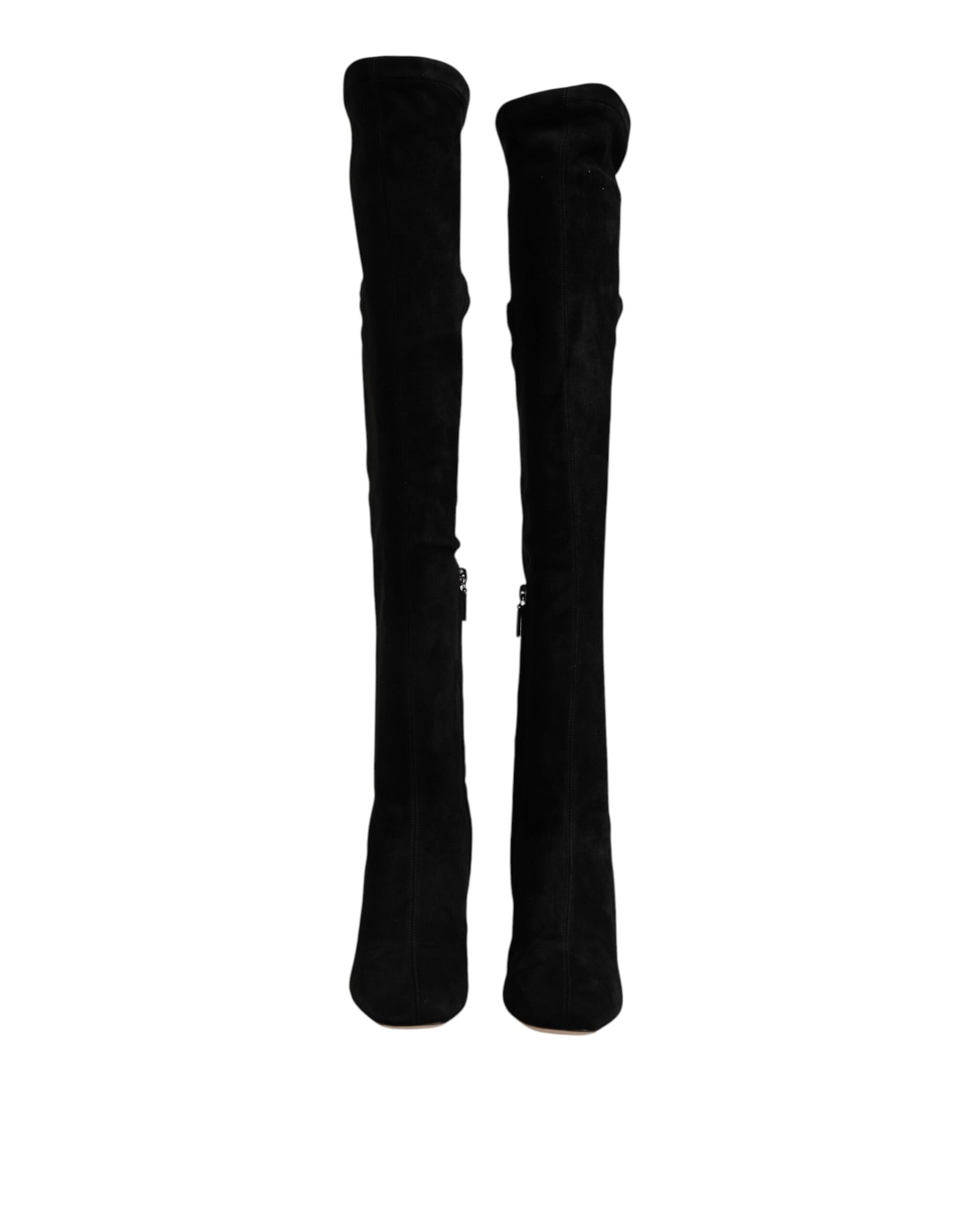 Dolce &amp; Gabbana Black Suede Leather Knee High Boots Shoes