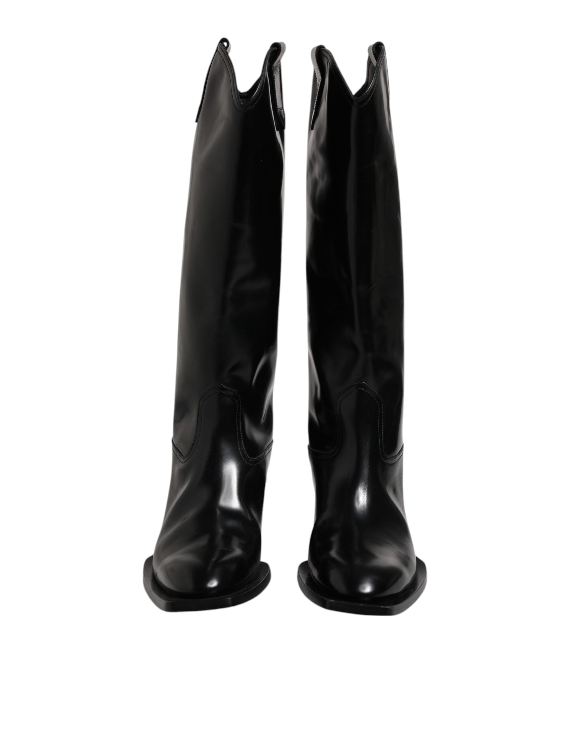 Bottes hautes en cuir de veau noir avec logo Dolce &amp; Gabbana