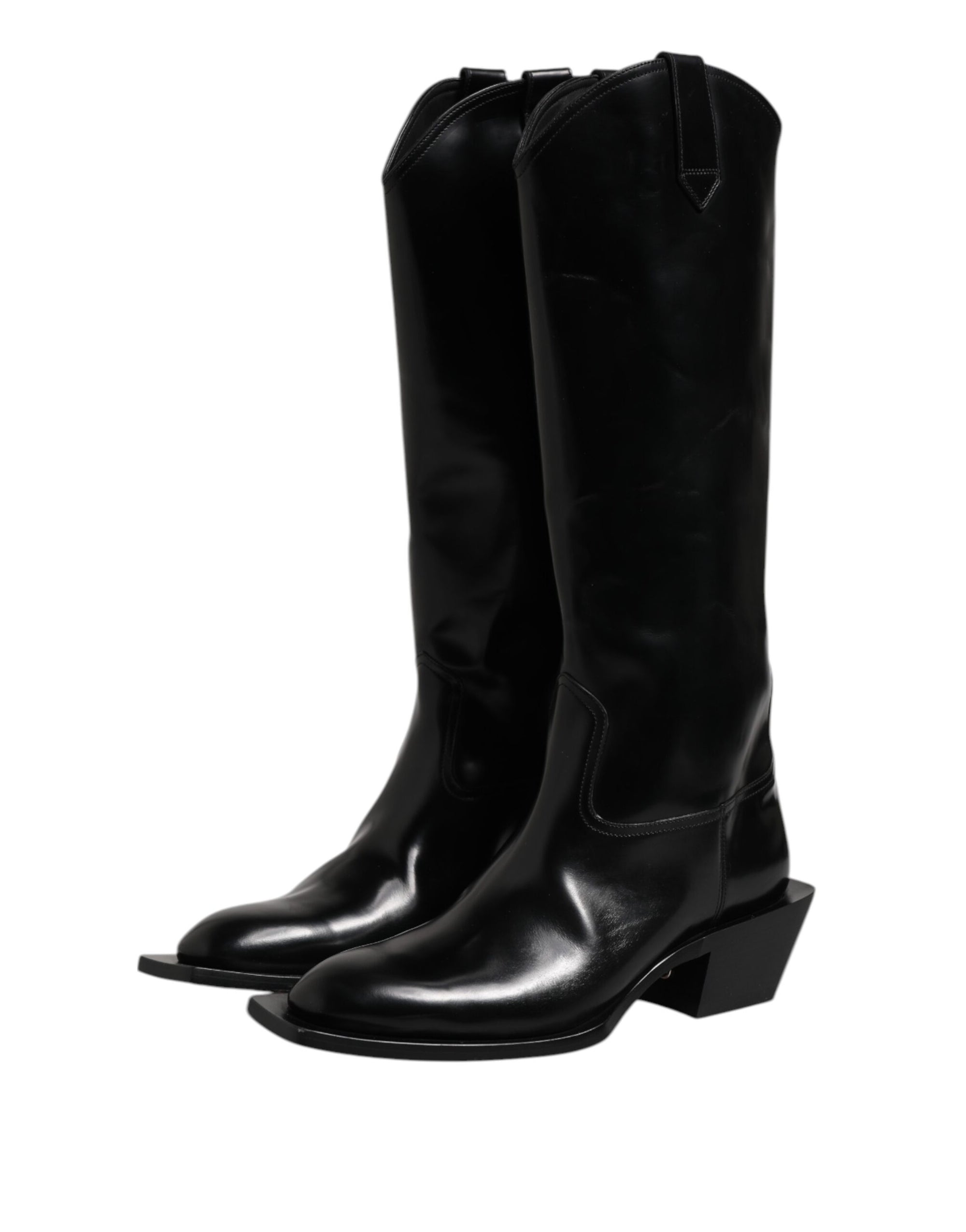 Bottes hautes en cuir de veau noir avec logo Dolce &amp; Gabbana